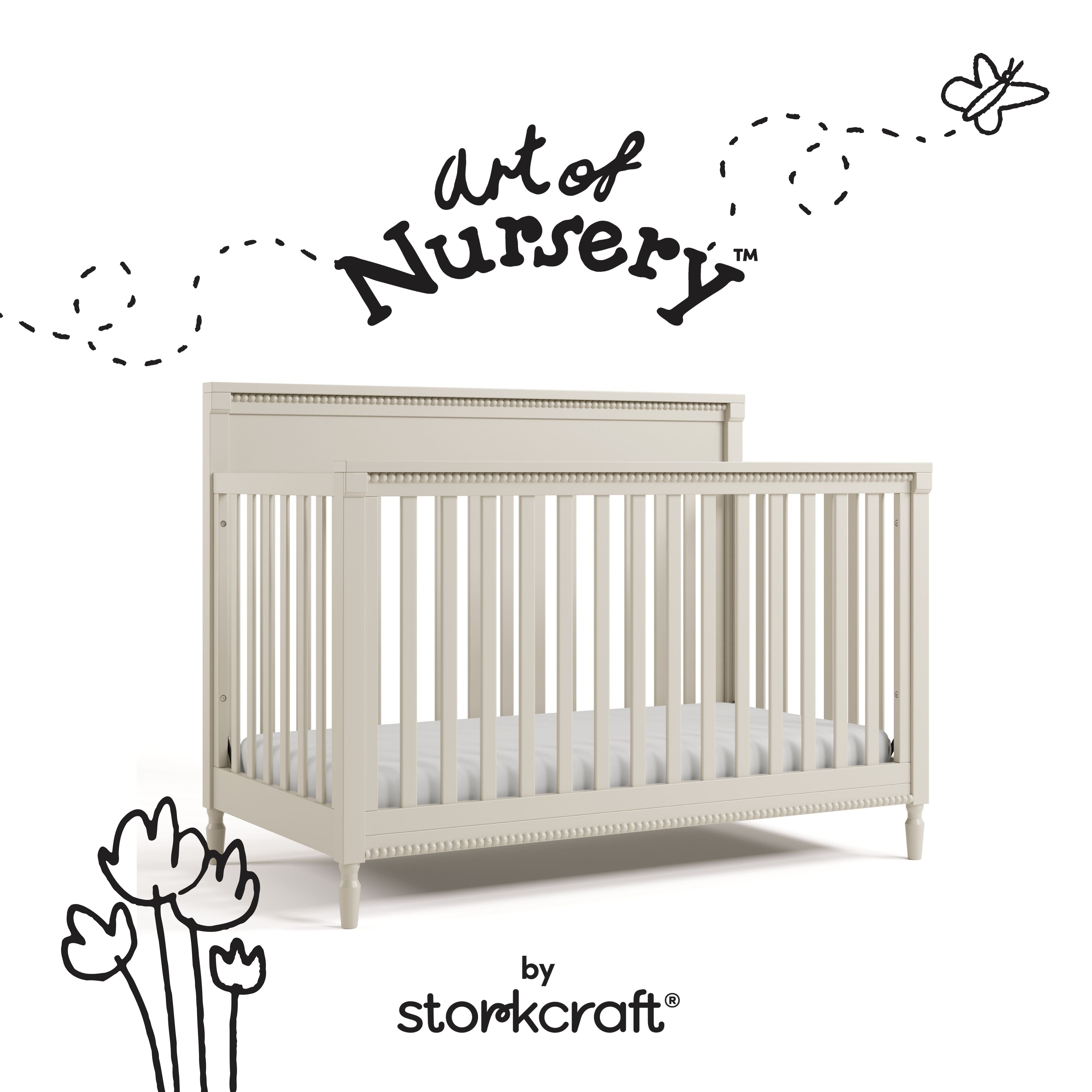 Valencia frosted oat crib with black doodles overlaid on image