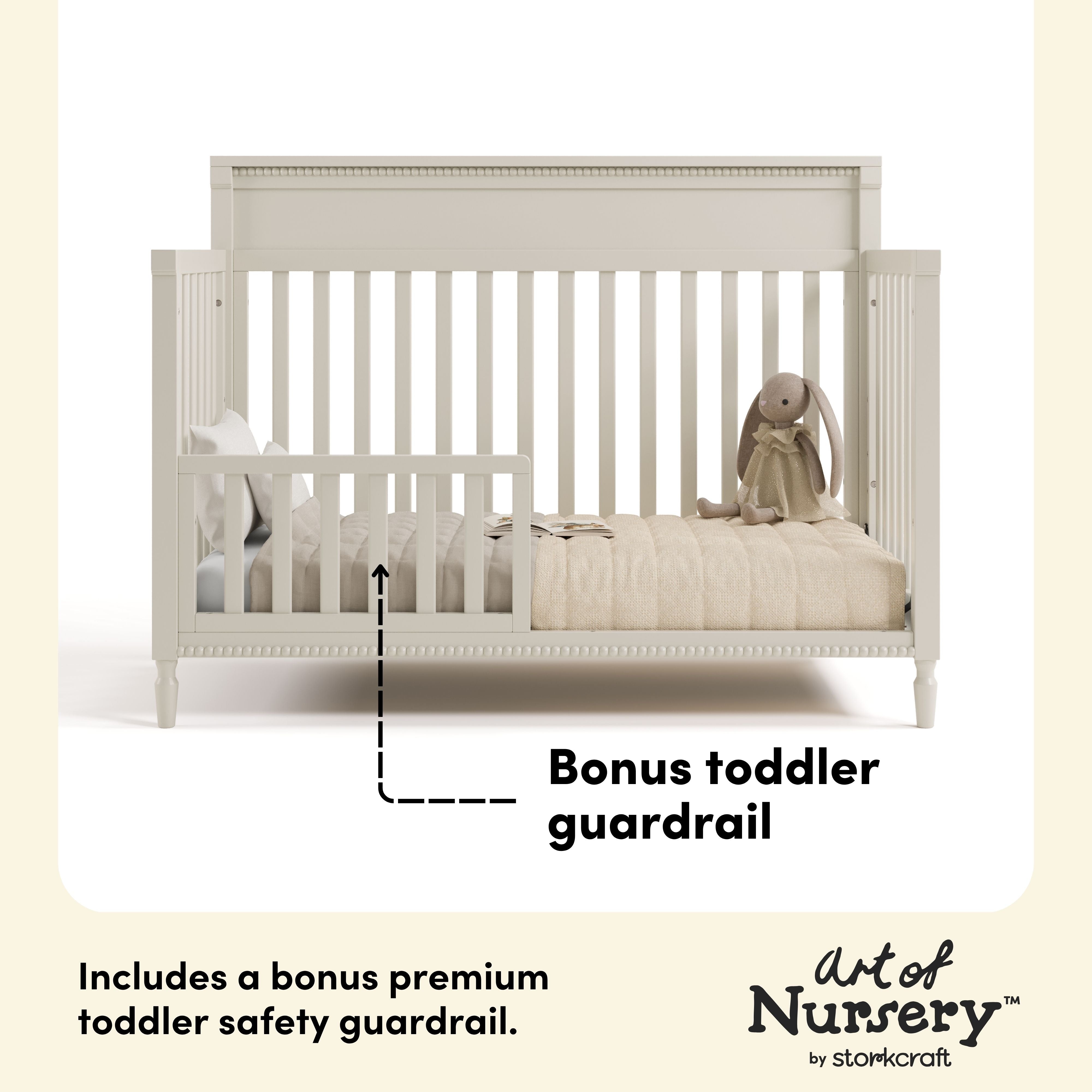 Valencia frosted oat crib toddler guardrail callout