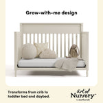 Valencia frosted oat crib daybed and toddler bed conversion callout