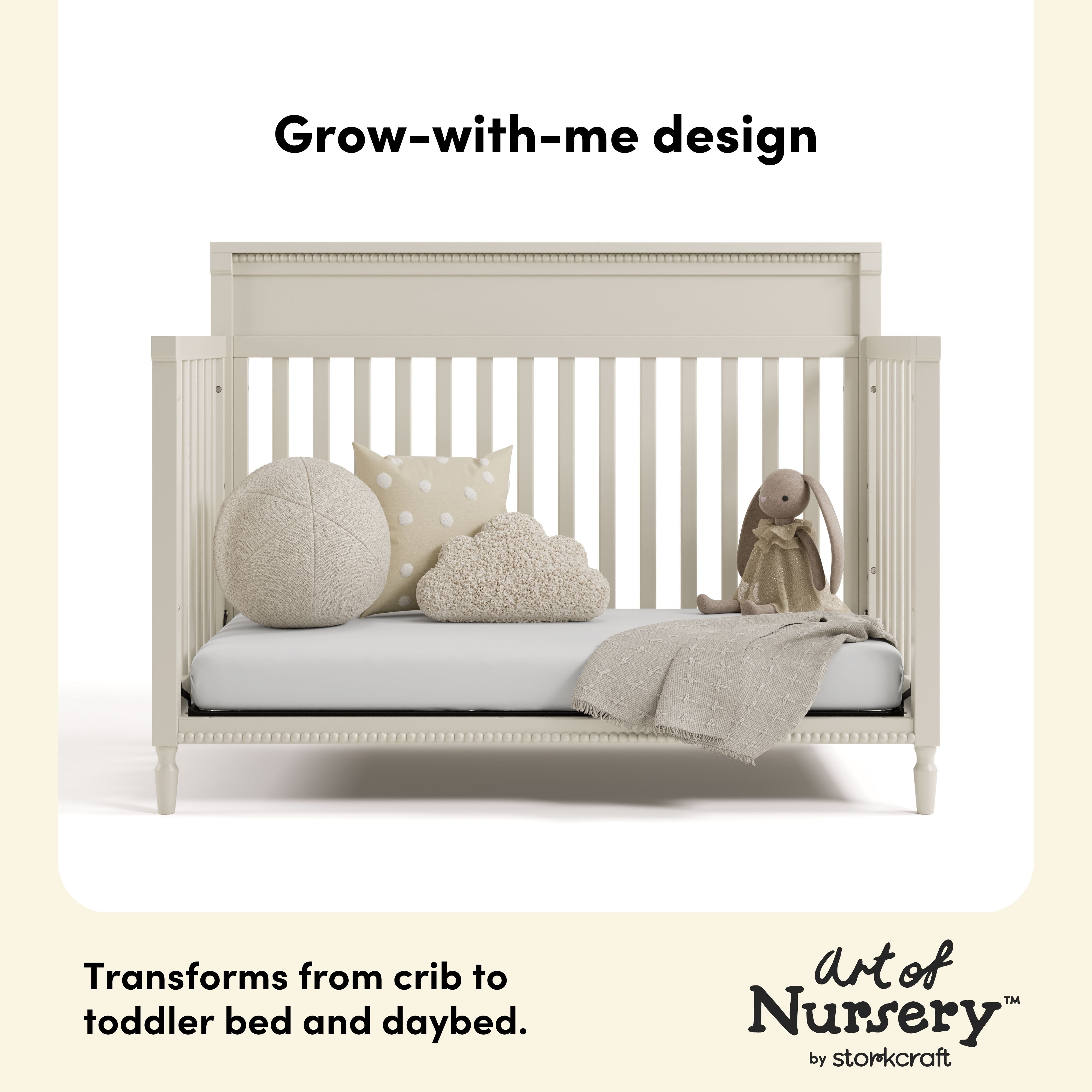 Valencia frosted oat crib daybed and toddler bed conversion callout