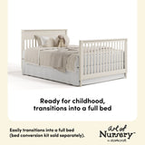 Valencia frosted oat crib full-size bed conversion callout