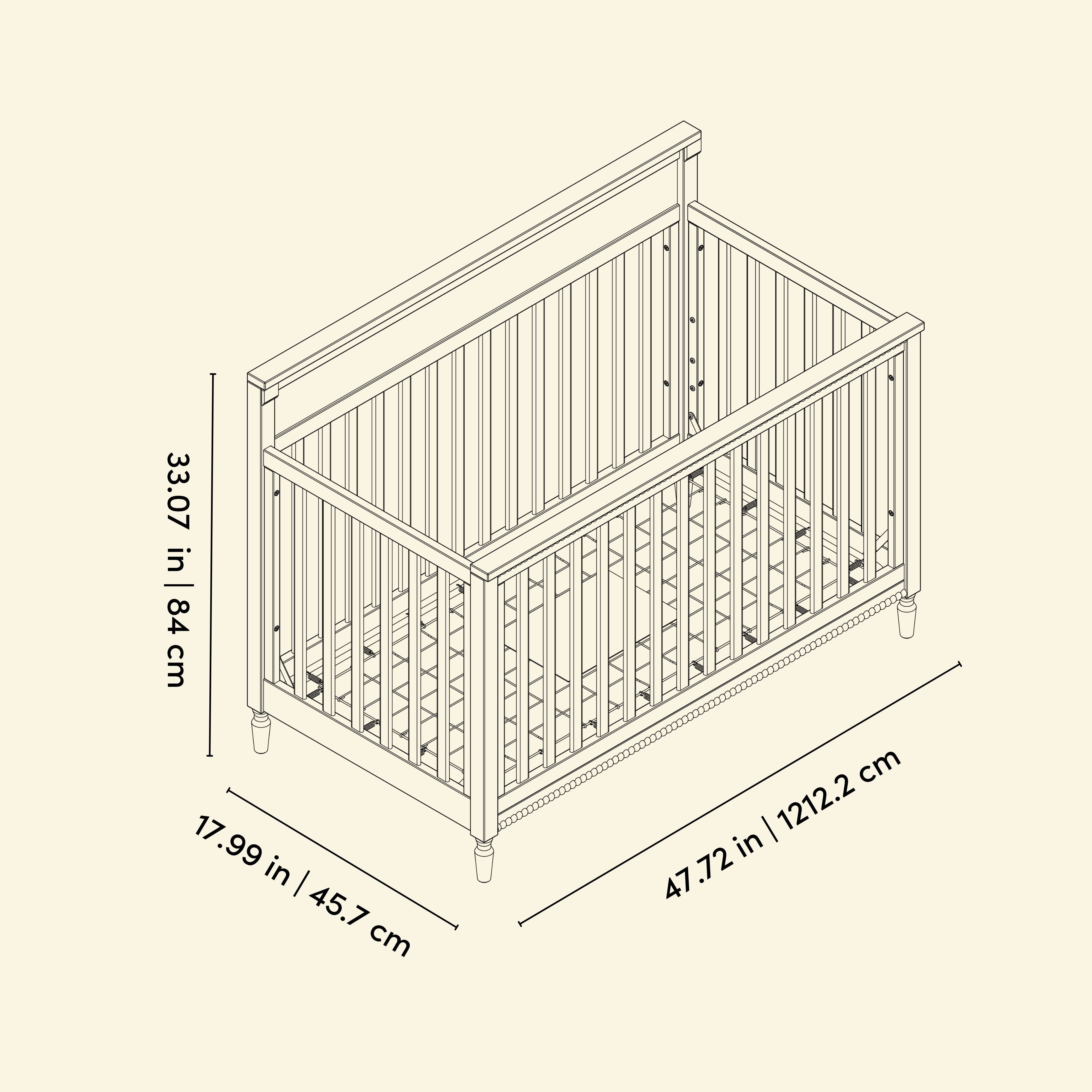 Valencia crib line drawing with dimensions