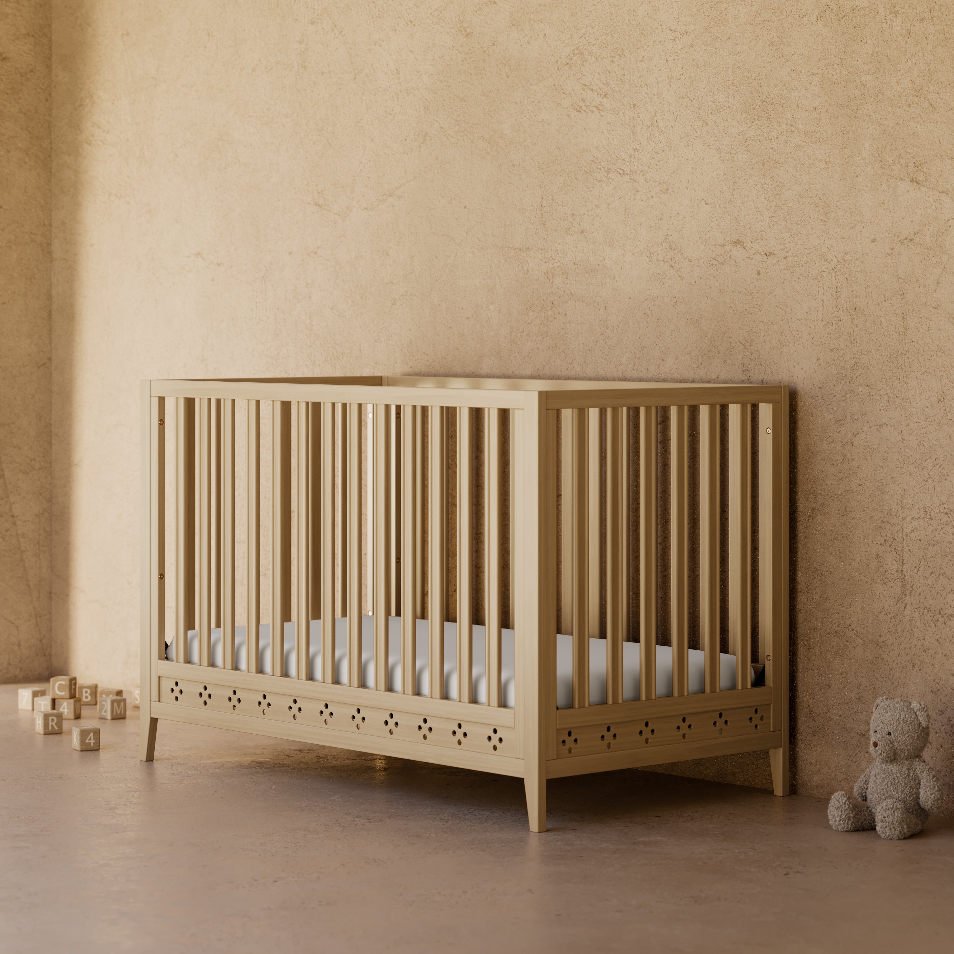 Storkcraft Mallorca 5-in-1 Convertible Crib Lifestyle Image in Driftwood