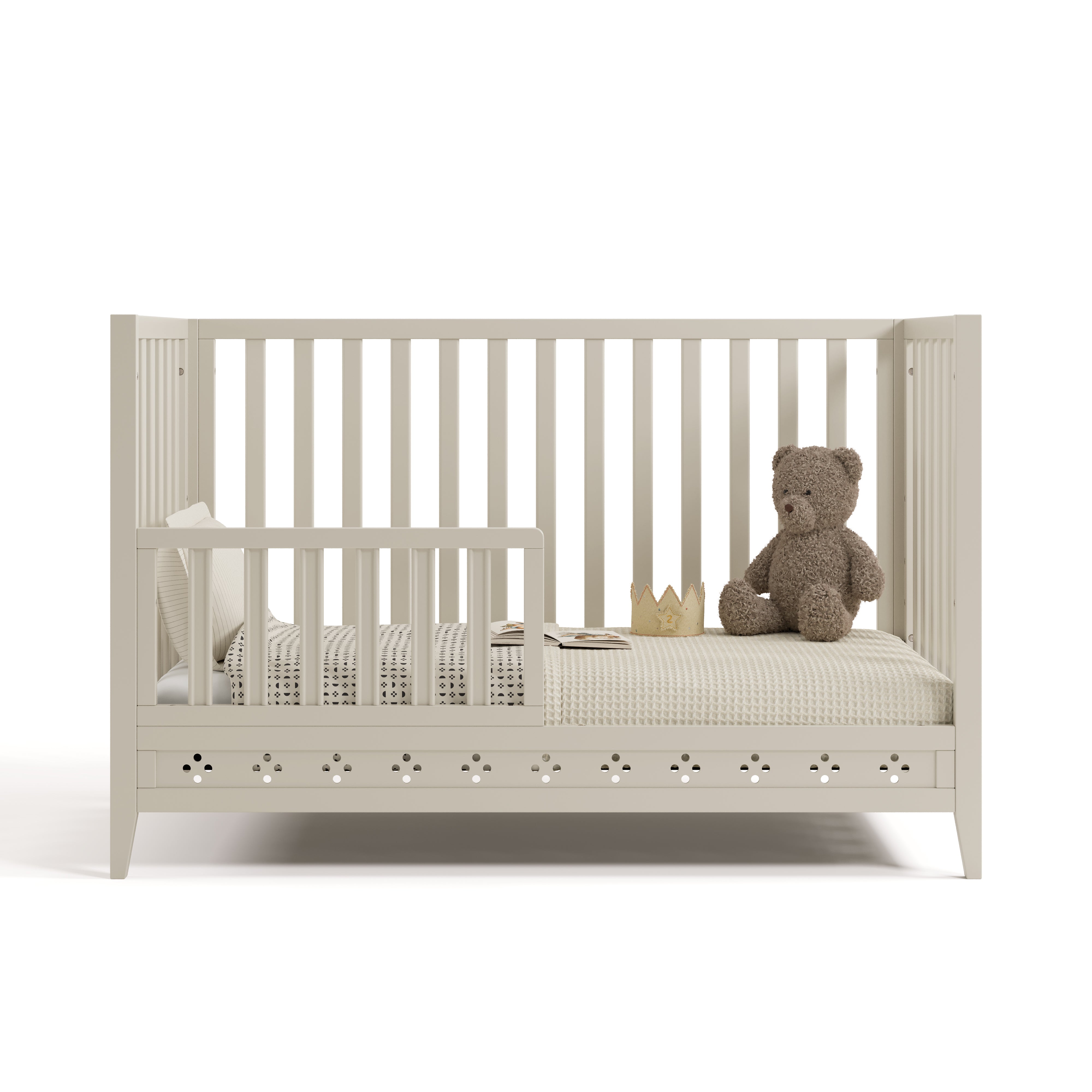 Mallorca frosted oat crib converted to toddler bed