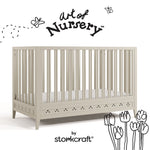 Mallorca frosted oat crib with black doodles overlaid on image