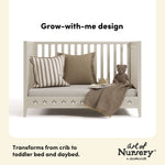 Mallorca frosted oat crib toddler bed and daybed conversion callout