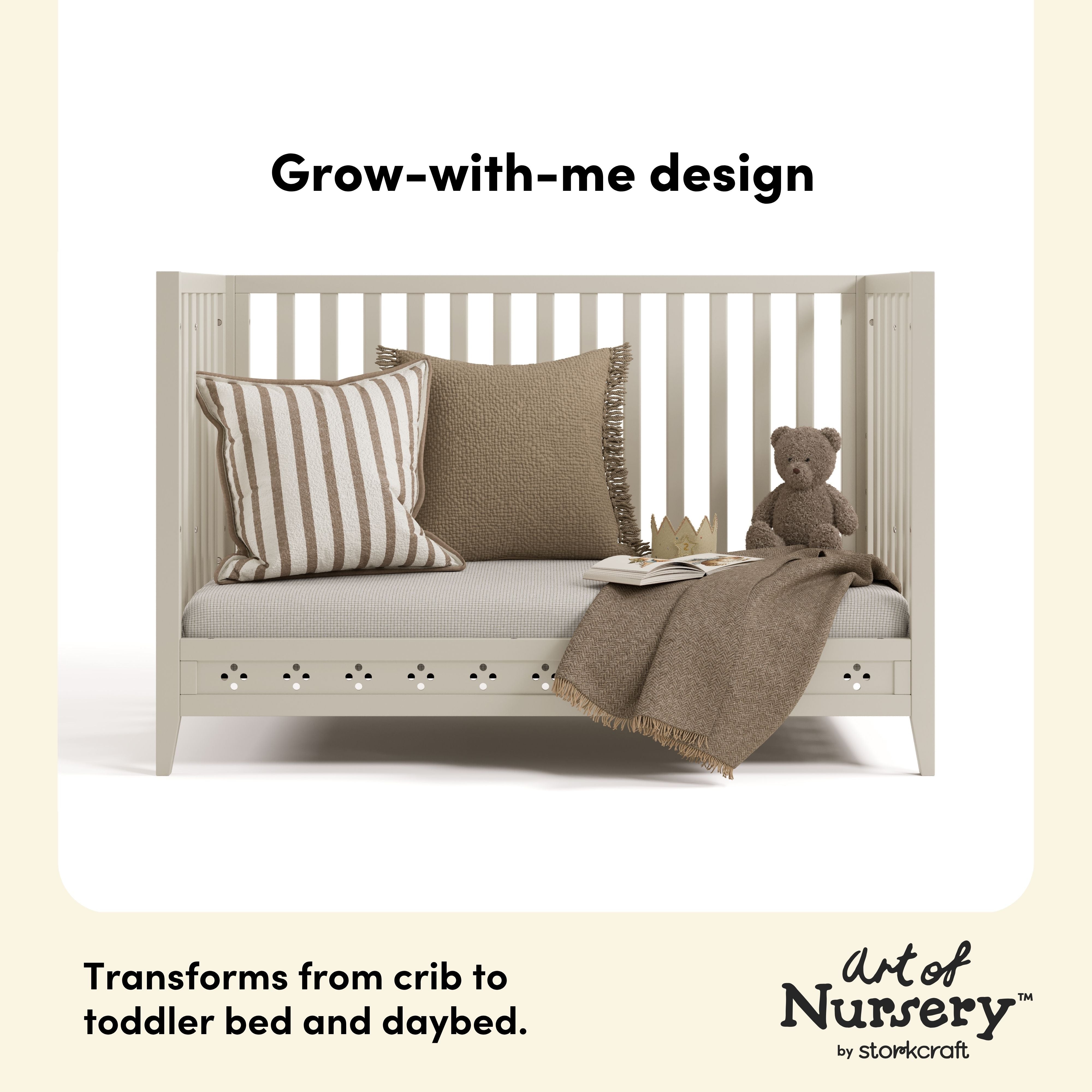 Mallorca frosted oat crib toddler bed and daybed conversion callout