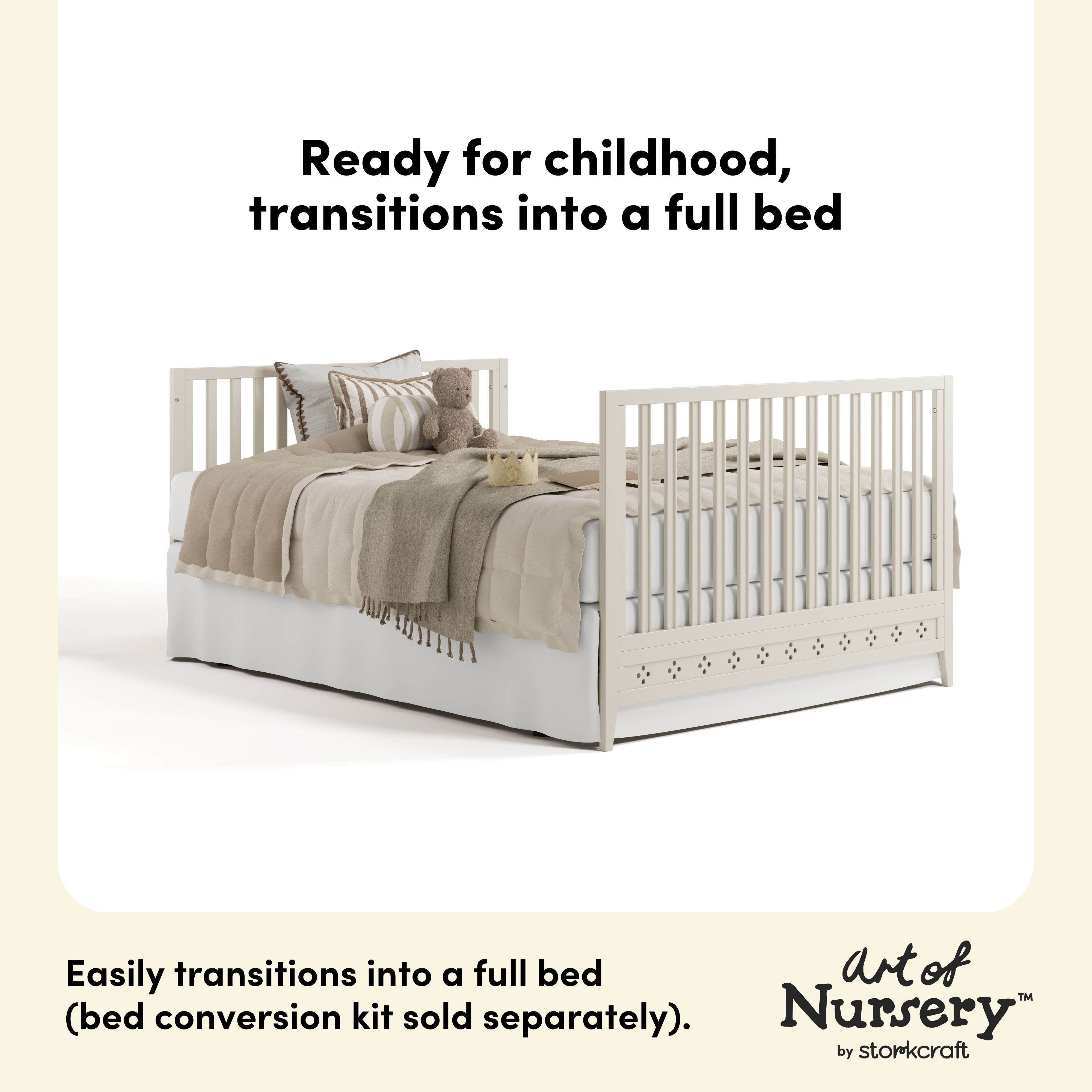 Mallorca frosted oat crib full bed conversion callout