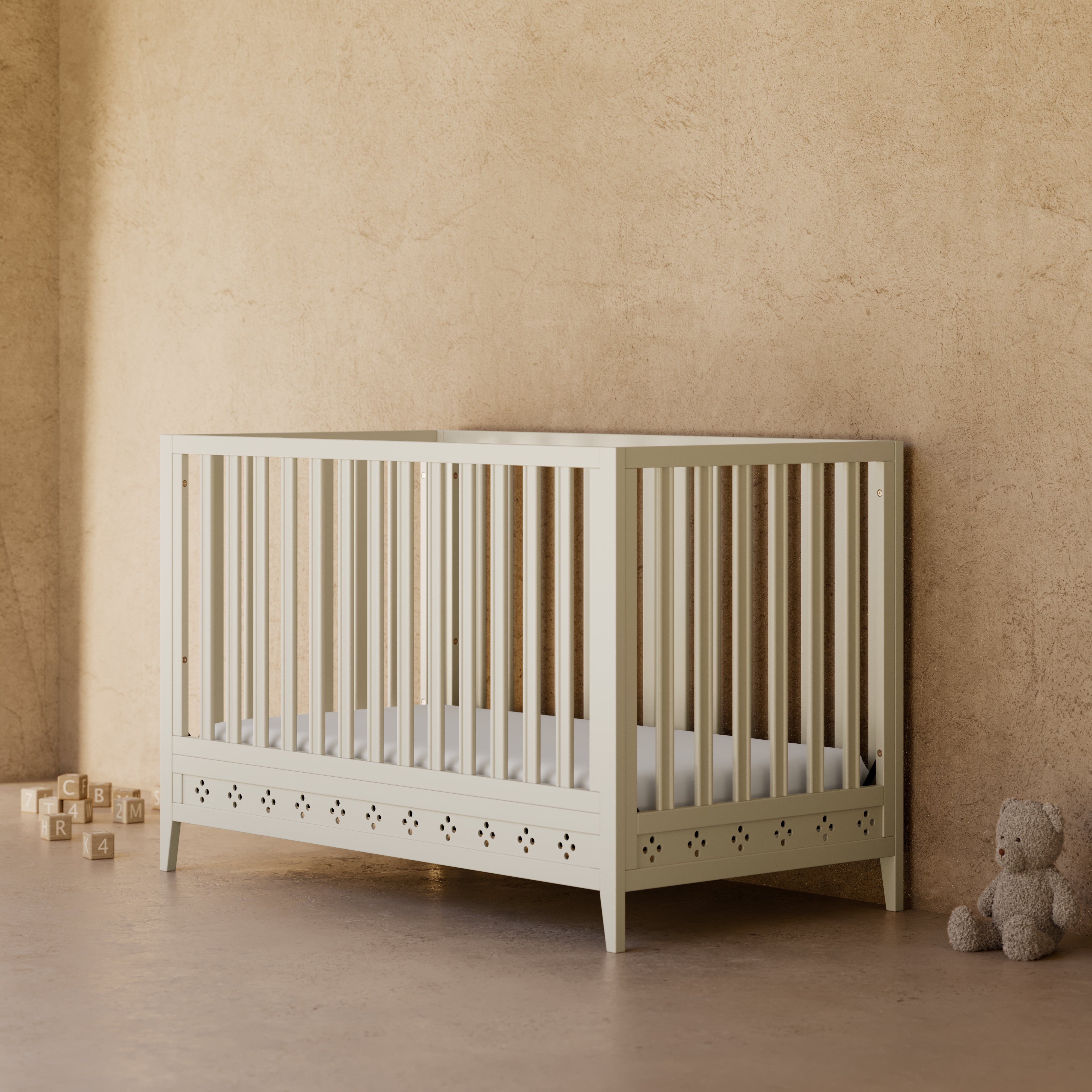 Mallorca frosted oat crib in a nursery