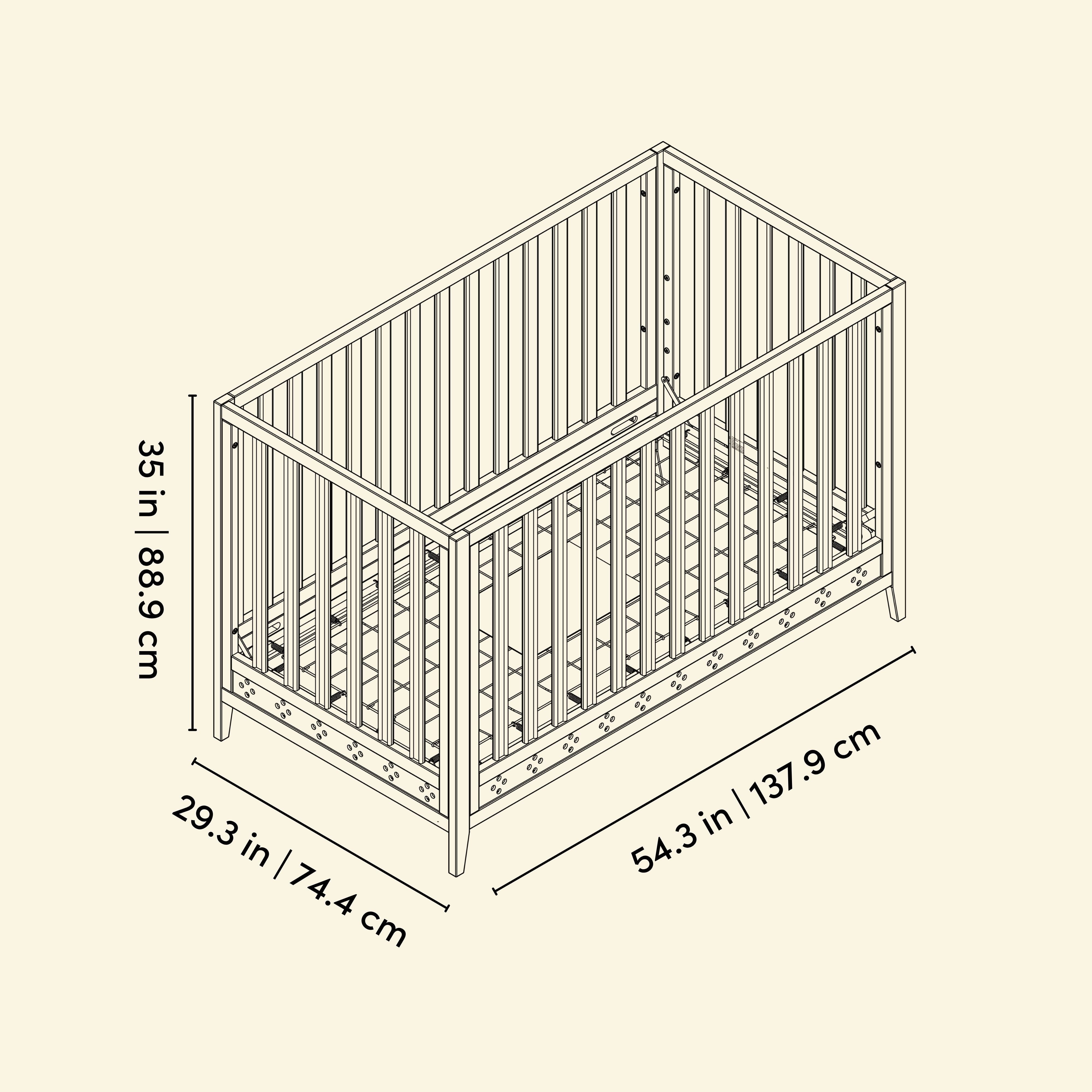 Mallorca crib line drawing with dimensions