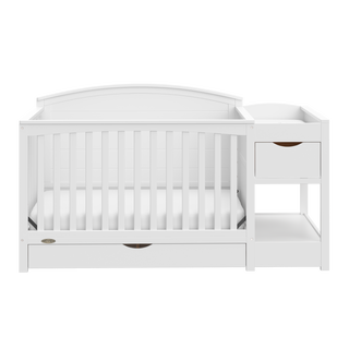 front view of white convertible crib and changer