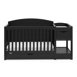 front view of black convertible crib and changer