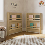 Read-with-Me driftwood crib with drawer converted to bookshelves in a nursery