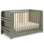 Read-with-me olive with driftwood crib angle view
