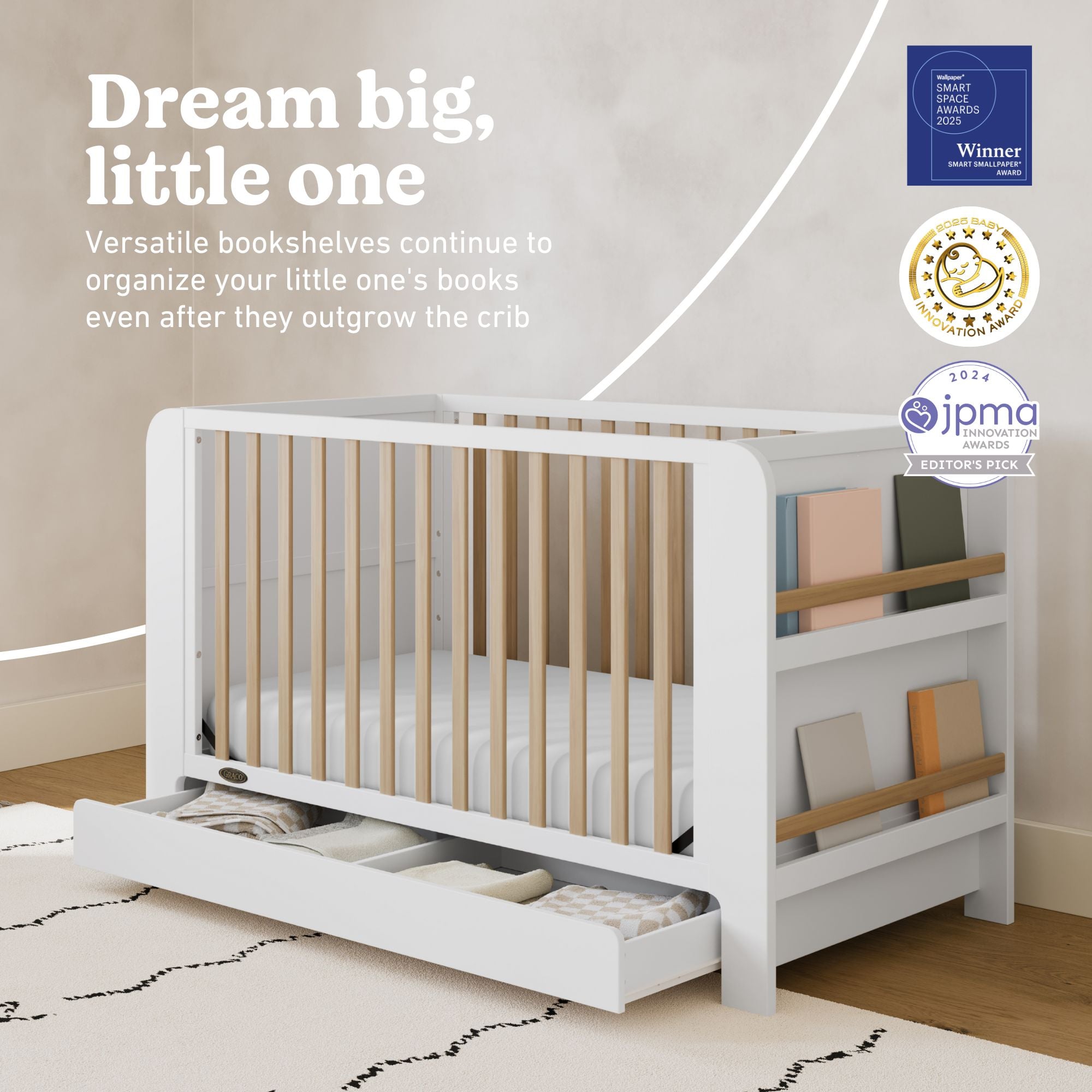 Read-with-me white with driftwood crib awards callout