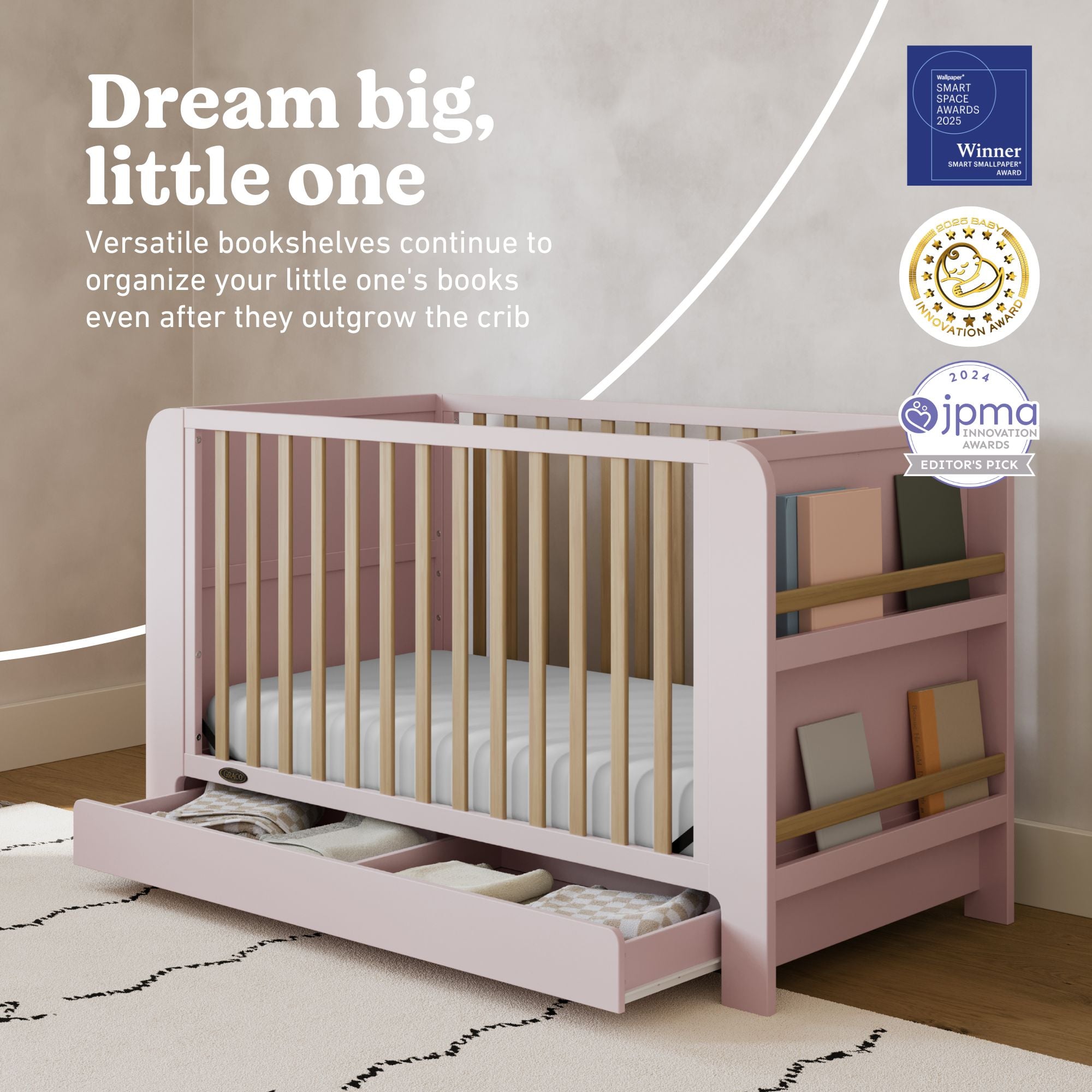 Read-with-me blush with driftwood crib awards callout