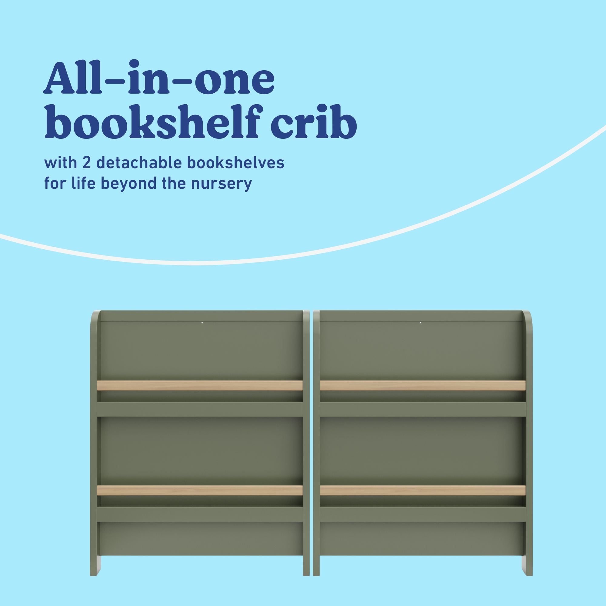 Read-with-me olive with driftwood crib bookshelves callout