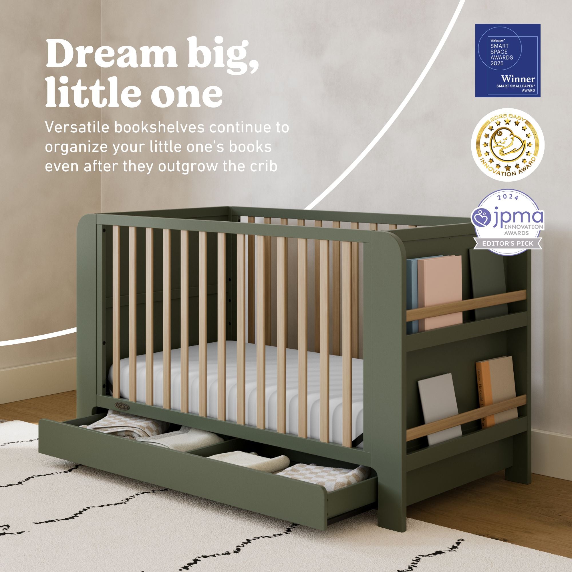 Read-with-me olive with driftwood crib awards callout