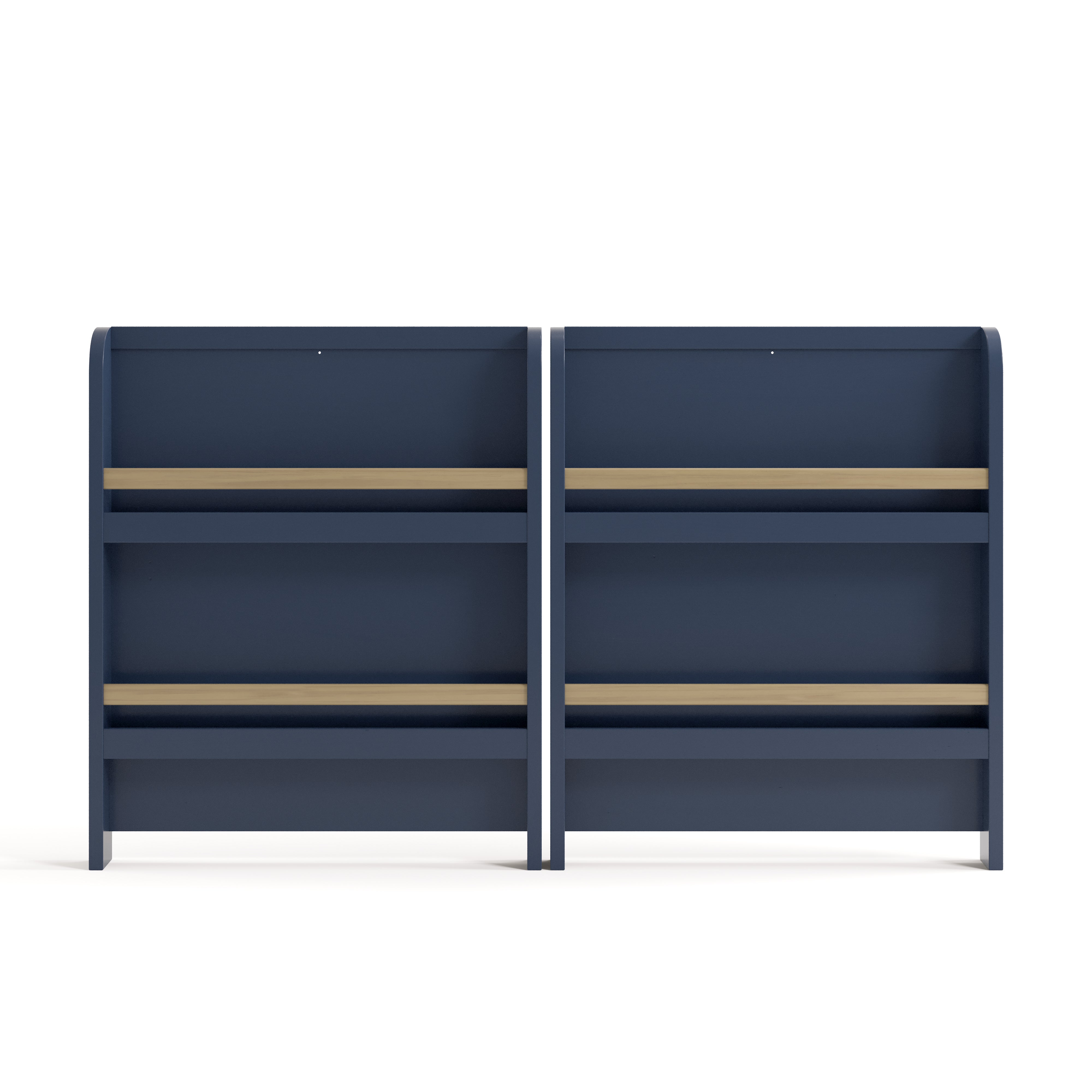 Read-with-me midnight blue with driftwood crib converted to two bookshelves
