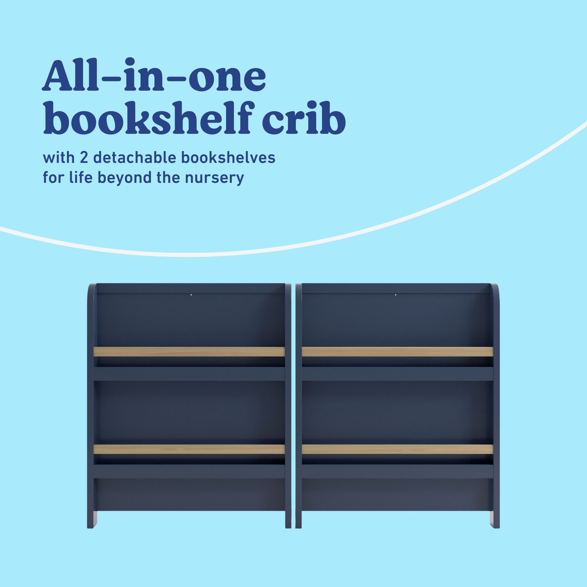 Read-with-me midnight blue with driftwood crib bookshelves callout