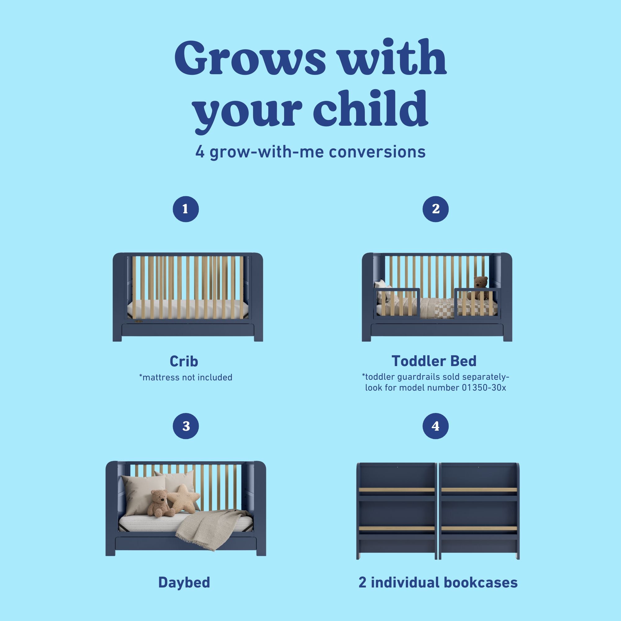 Read-with-me midnight blue with driftwood crib conversions callout