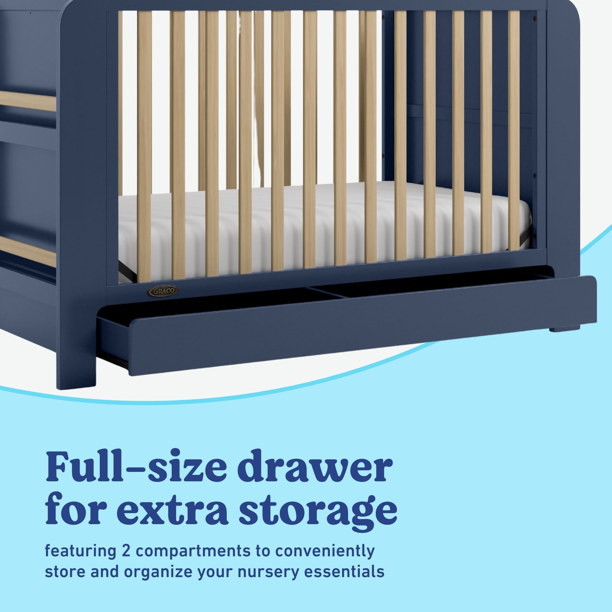 Read-with-me midnight blue with driftwood crib storage callout