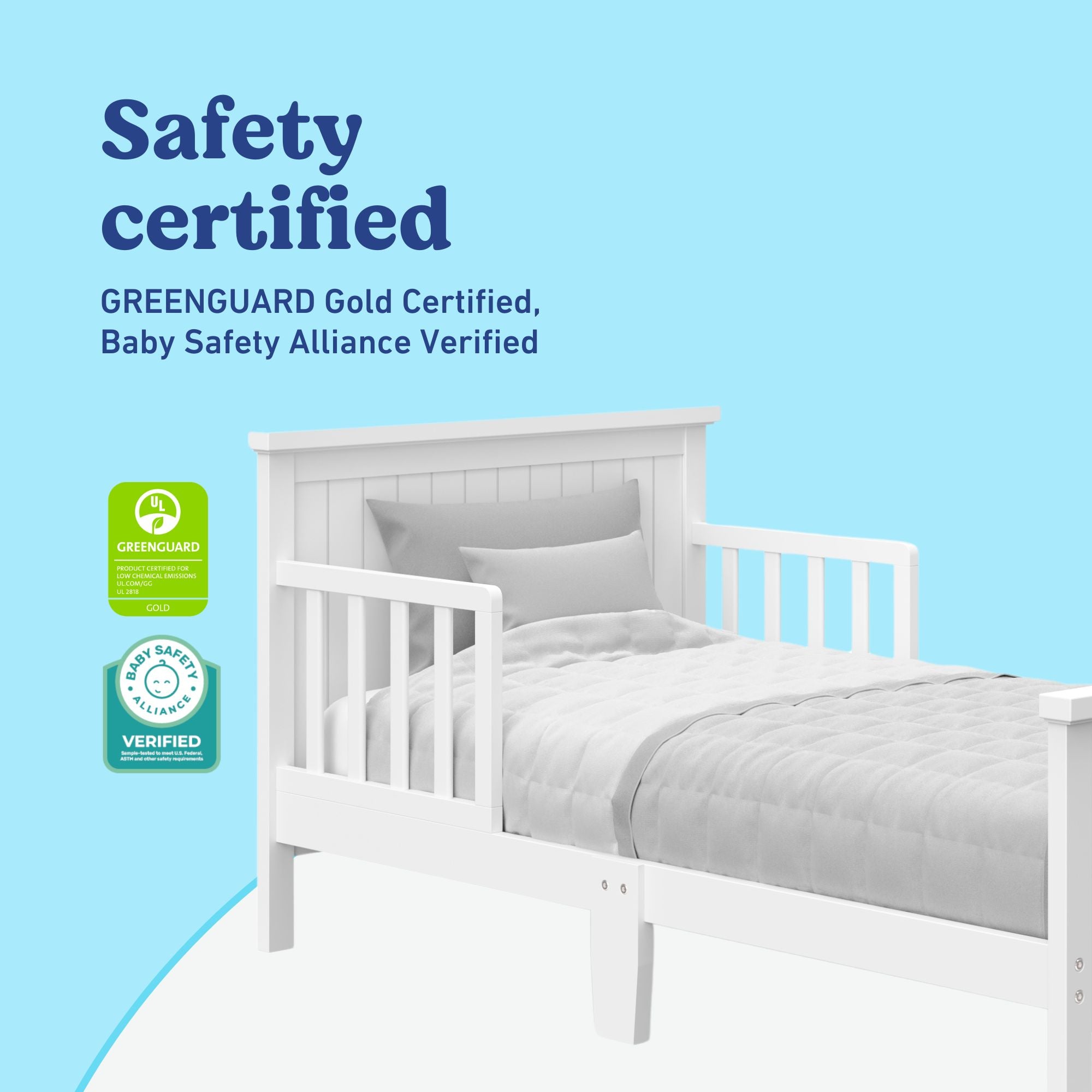 Graco Bailey white toddler bed certifications callout