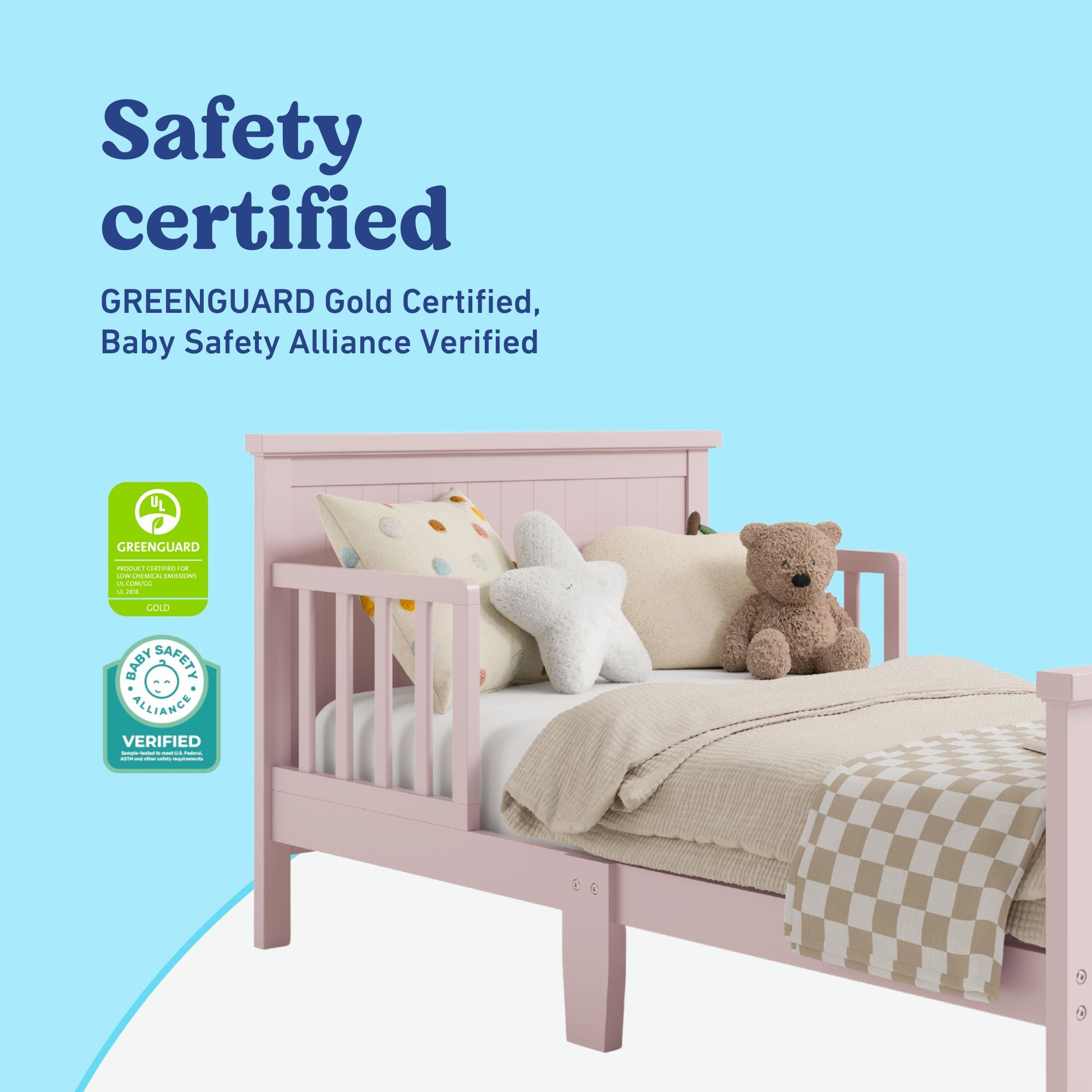 Graco Bailey blush toddler bed certifications callout