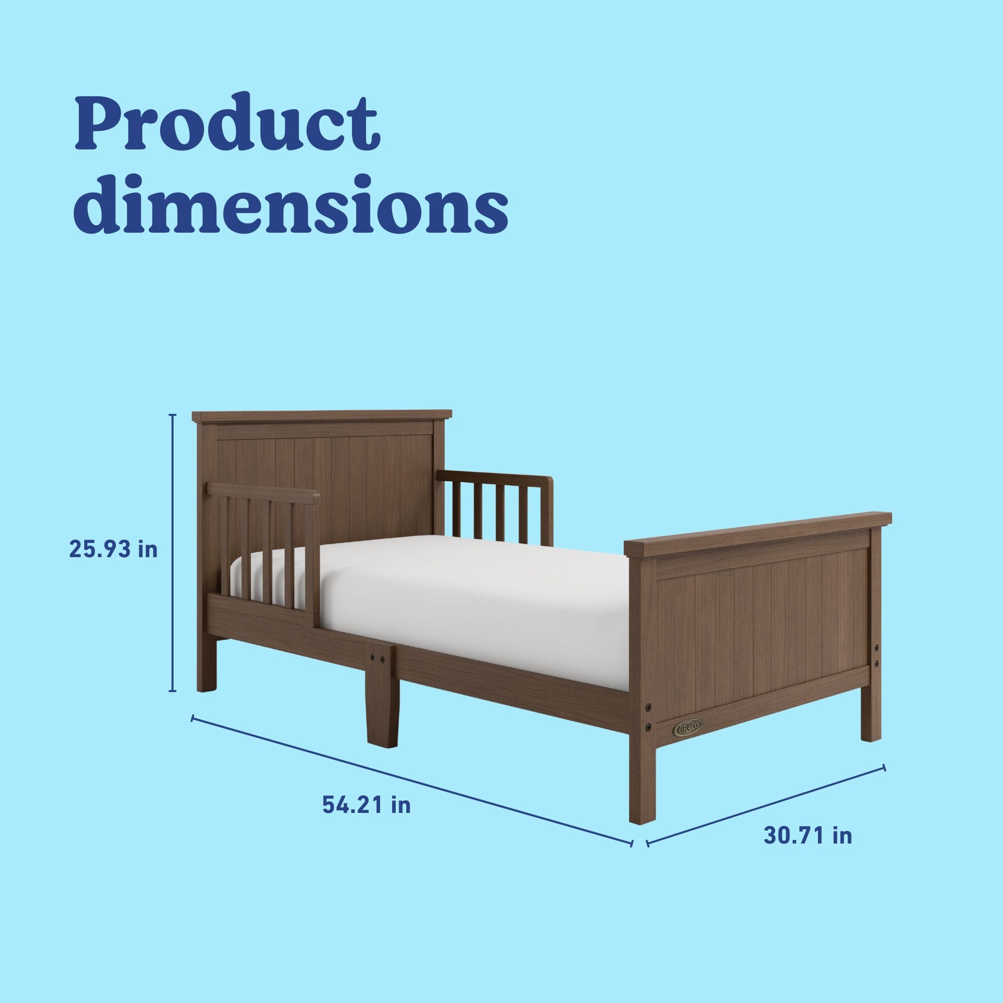 Graco Bailey hazelnut toddler bed with dimensions