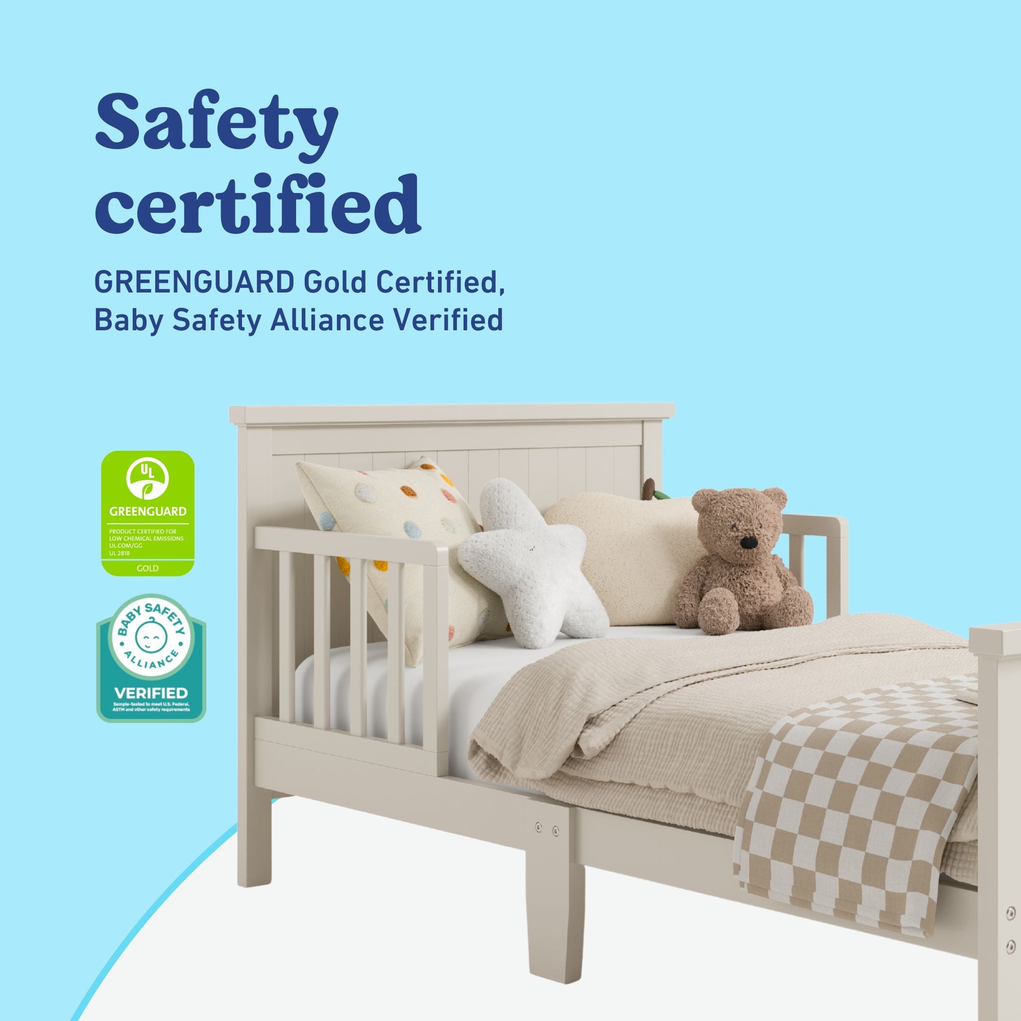Graco Bailey frosted oat toddler bed certifications callout