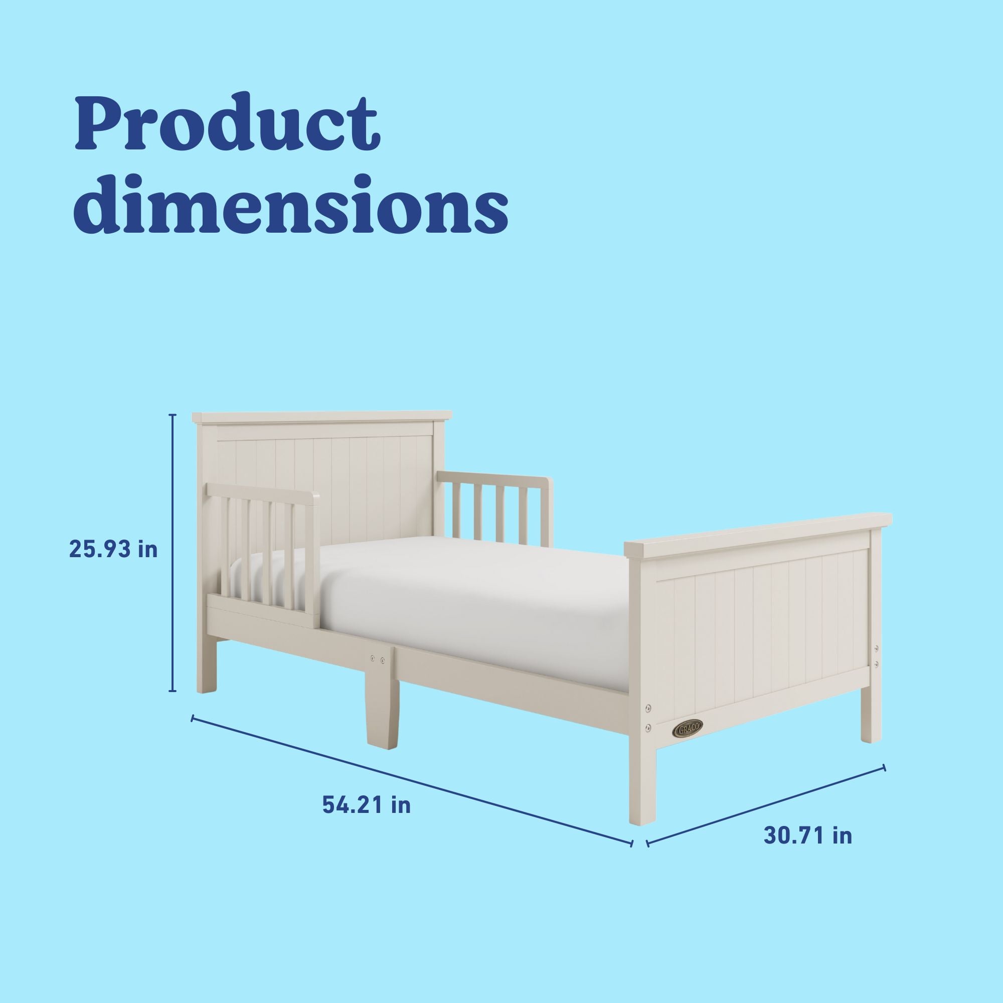 Graco Bailey frosted oat toddler bed with dimensions