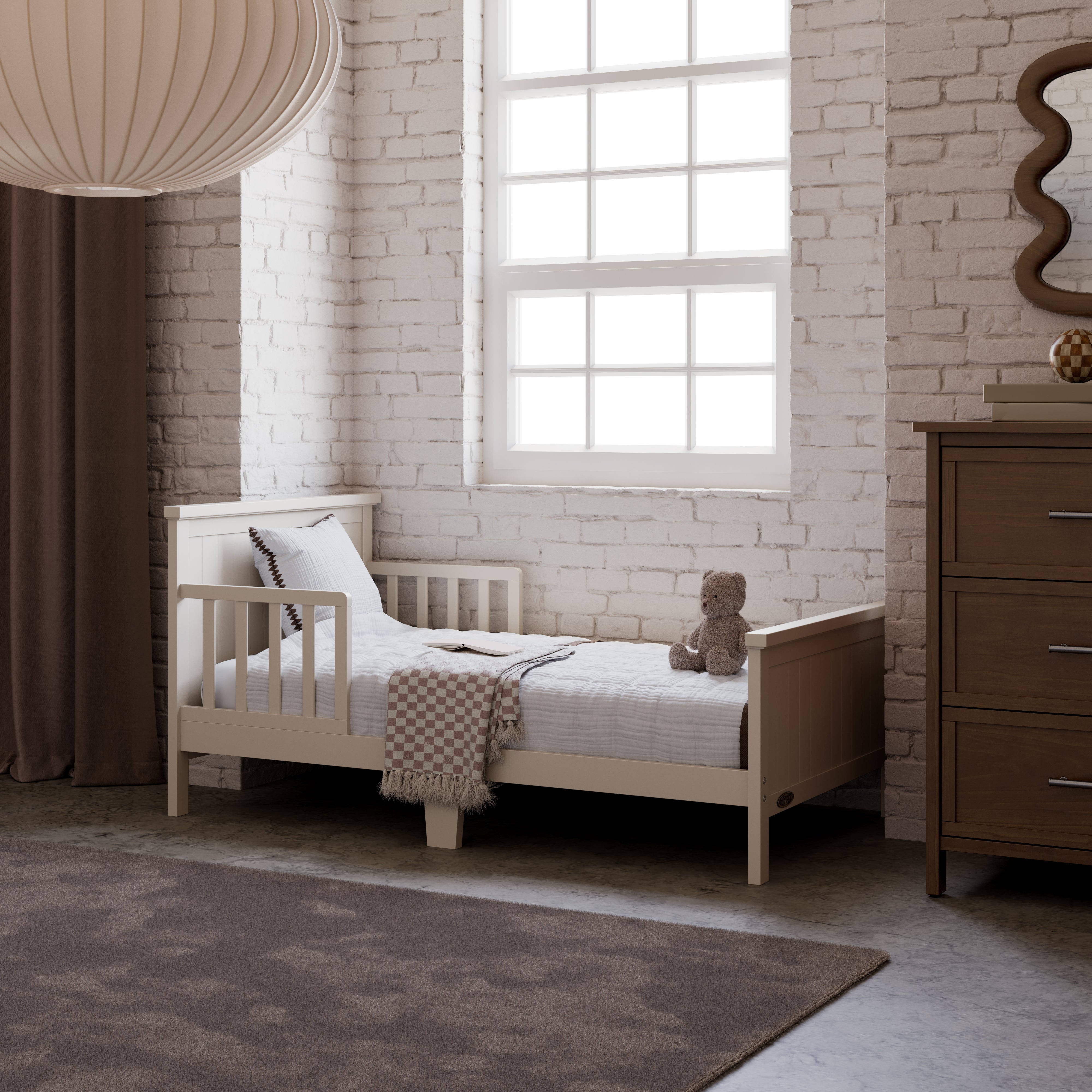 Bailey frosted oat toddler bed in kids room