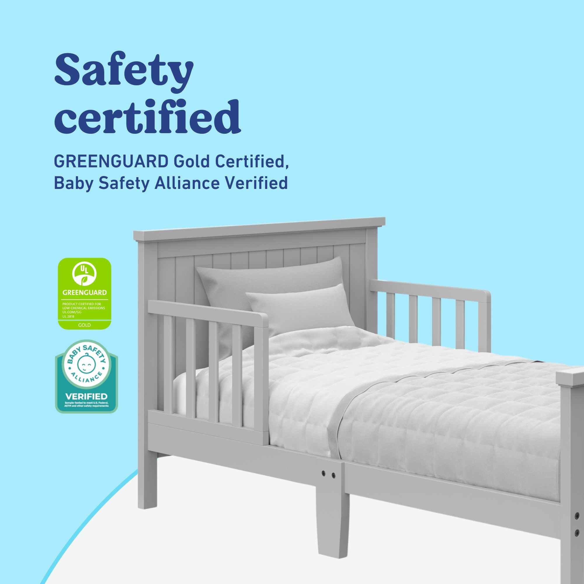 Graco Bailey pebble gray toddler bed guardrails callout