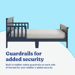 Graco Bailey midnight blue toddler bed guardrails callout