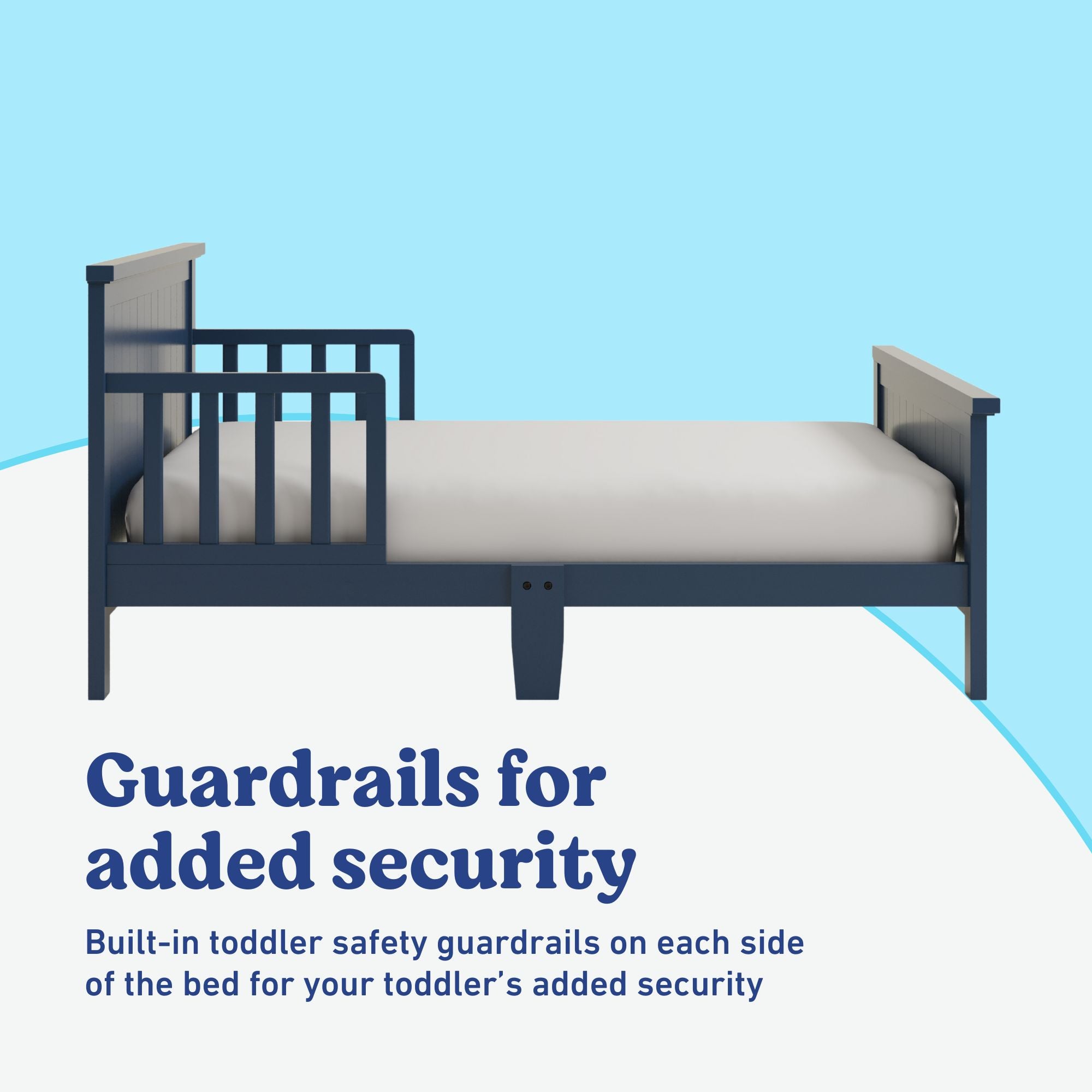 Graco Bailey midnight blue toddler bed guardrails callout