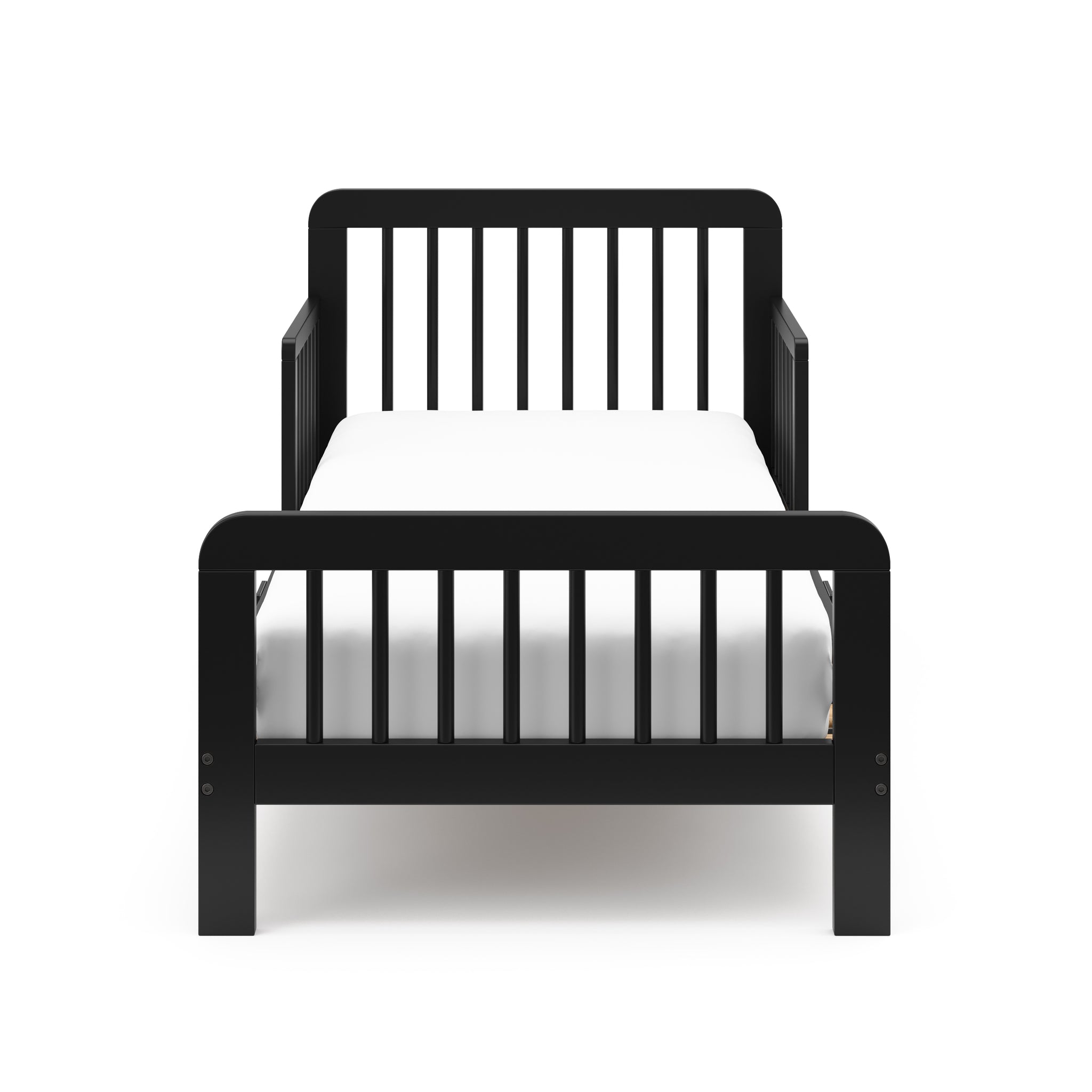 front view of black toddler bed