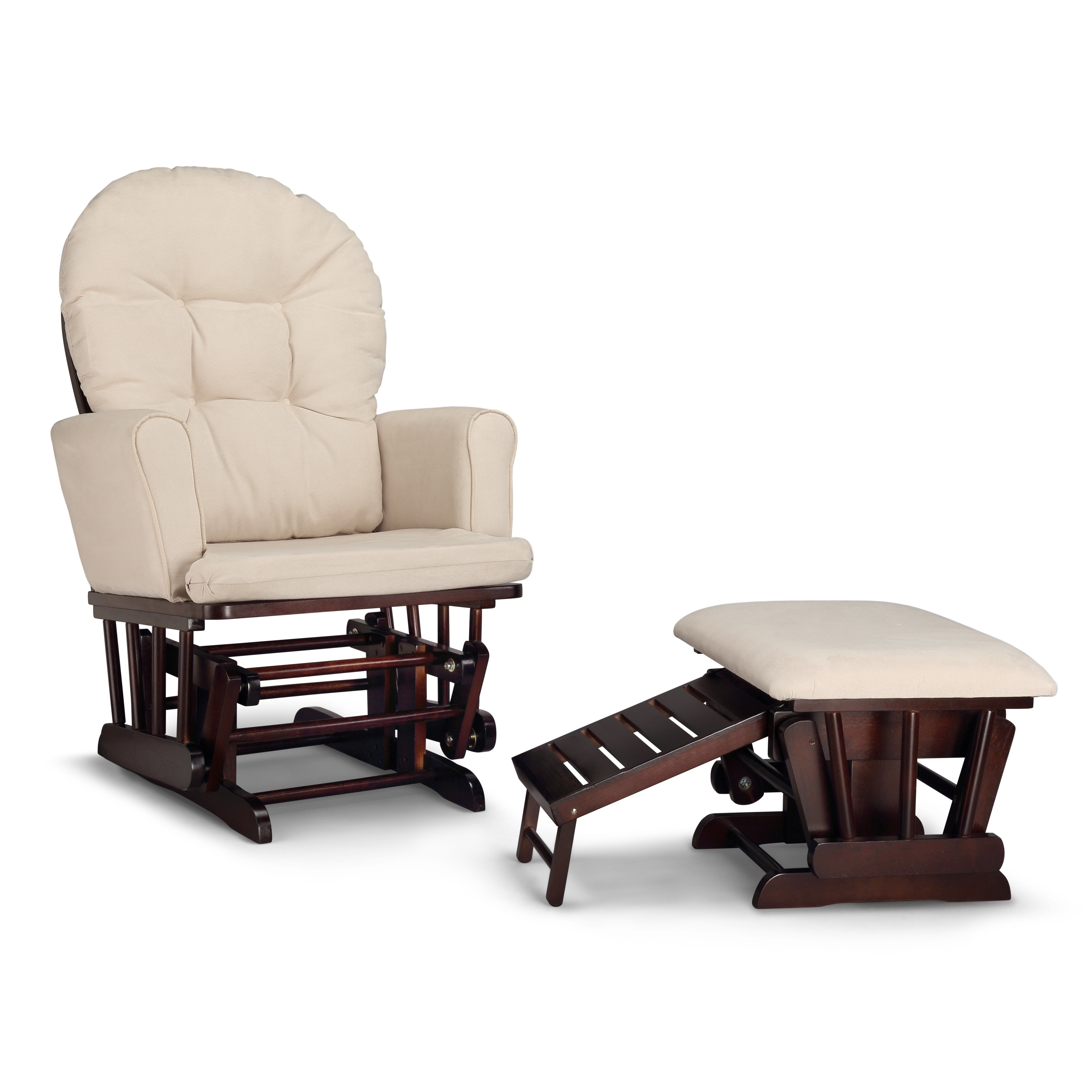 parker glider and ottoman espresso frame with beige cushions