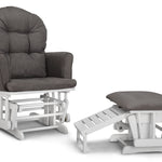 parker glider and ottoman white frame with gray cushions