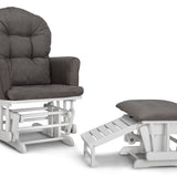 parker glider and ottoman white frame with gray cushions