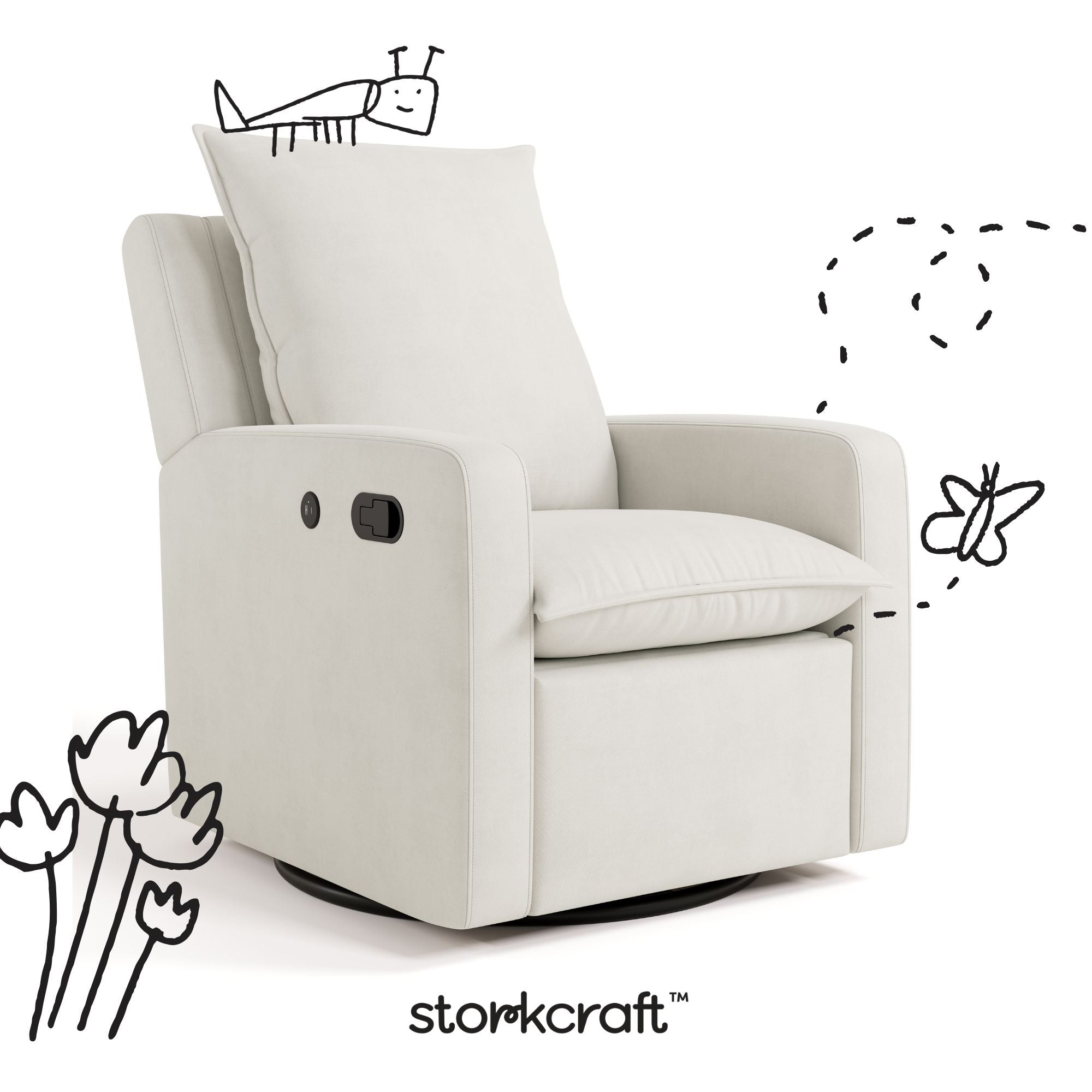 Timeless ivory recliner with black doodles overlaid on image