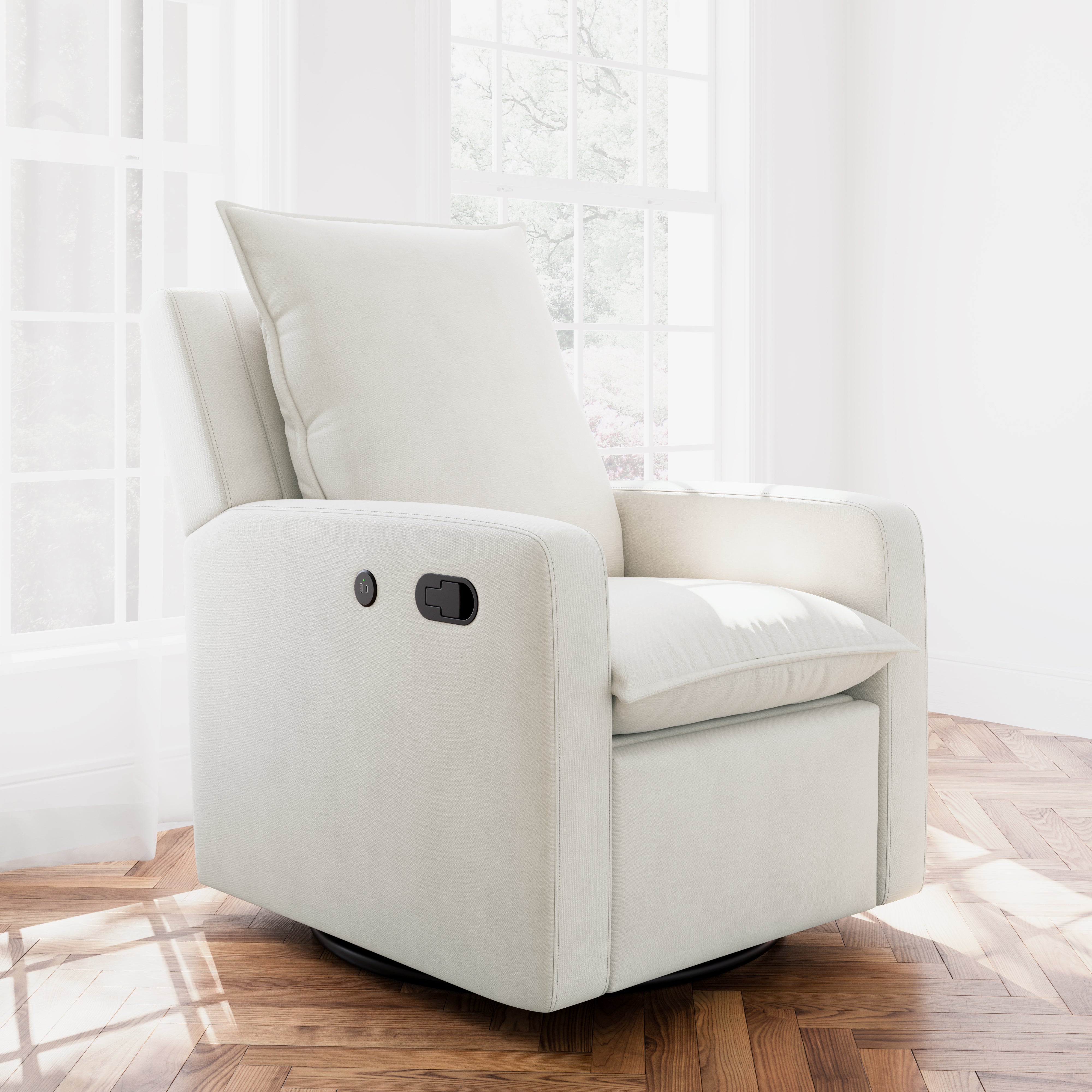 Timeless ivory glider in a nursery