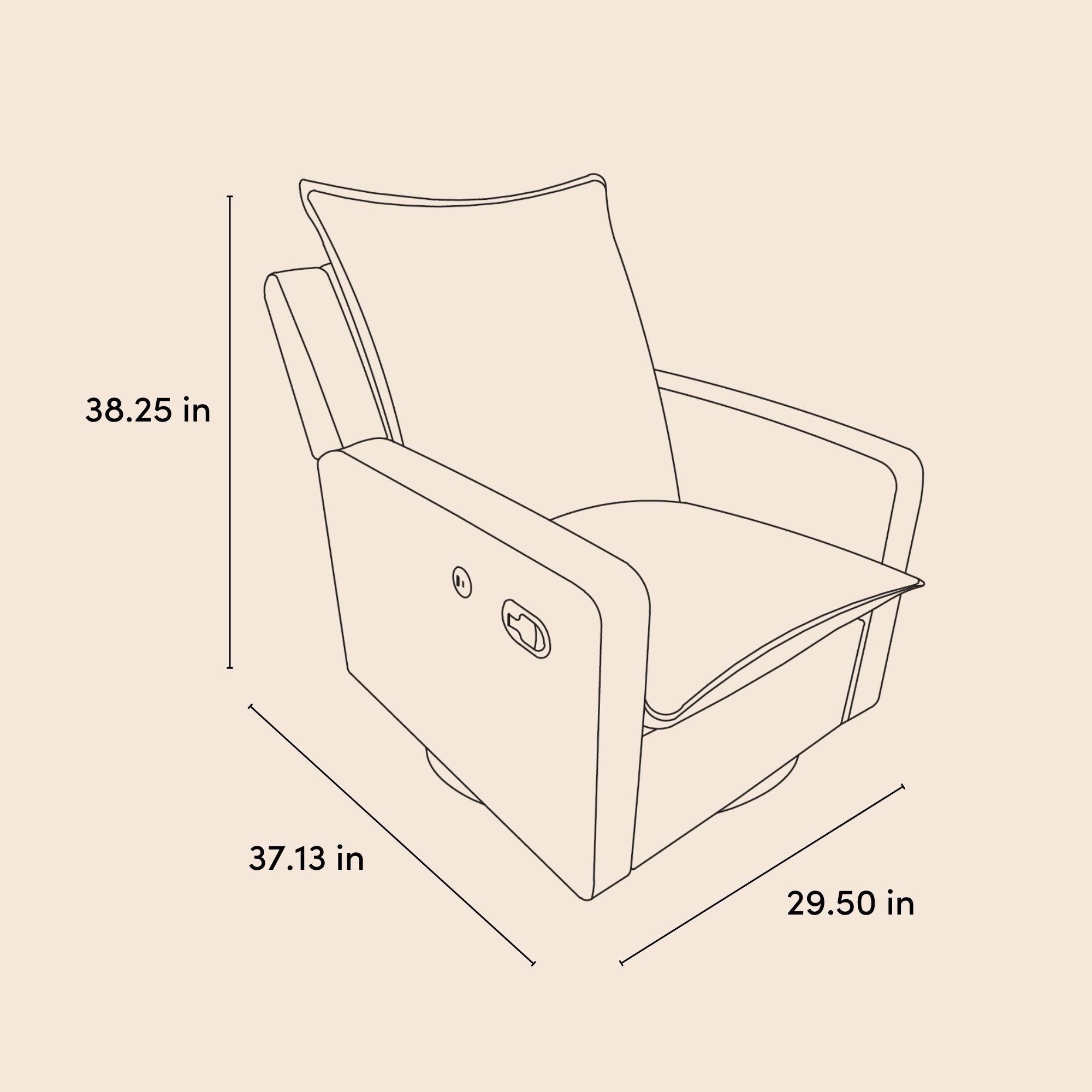 Timeless recliner line drawing with dimensions