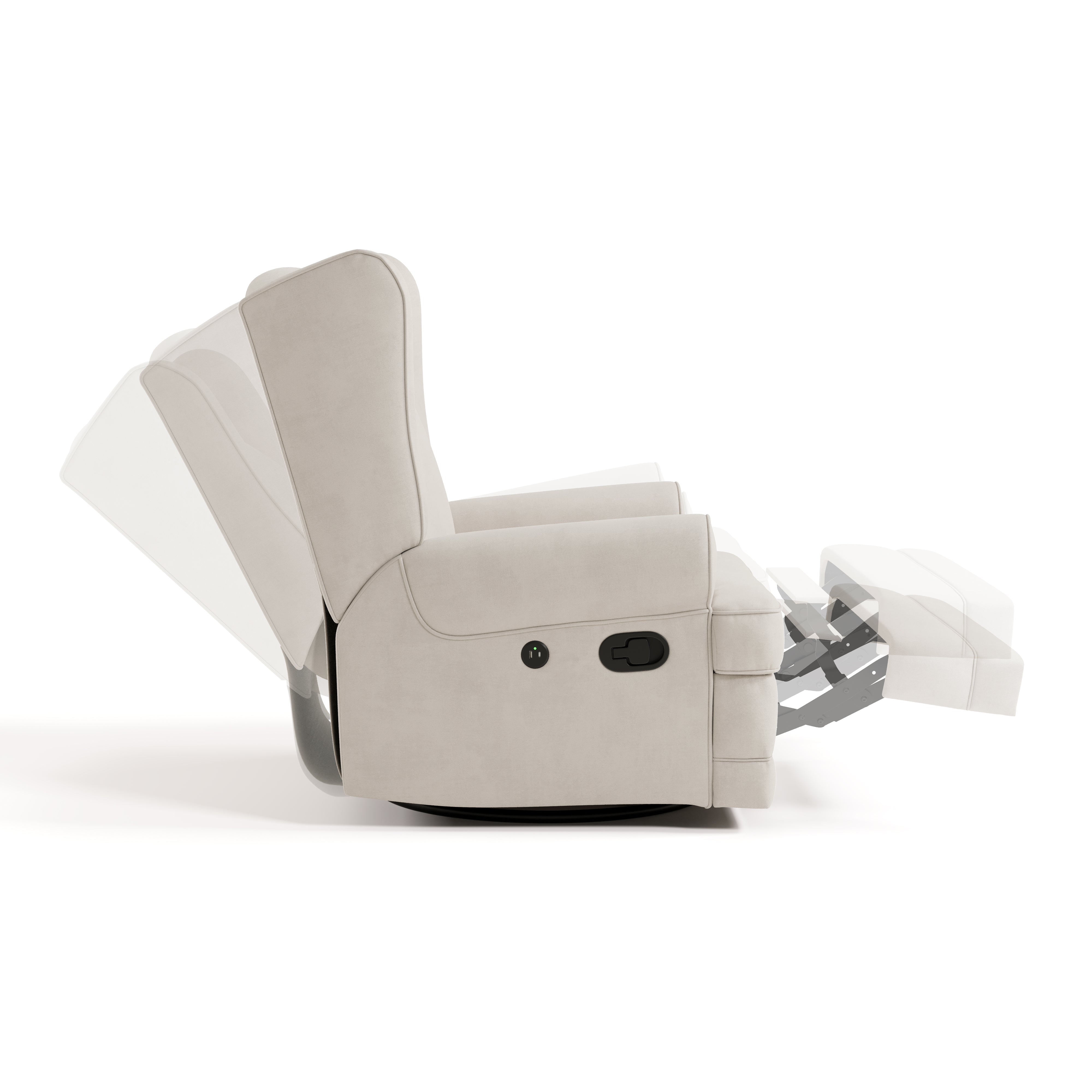 Serenity ivory glider side view with reclining position shadows