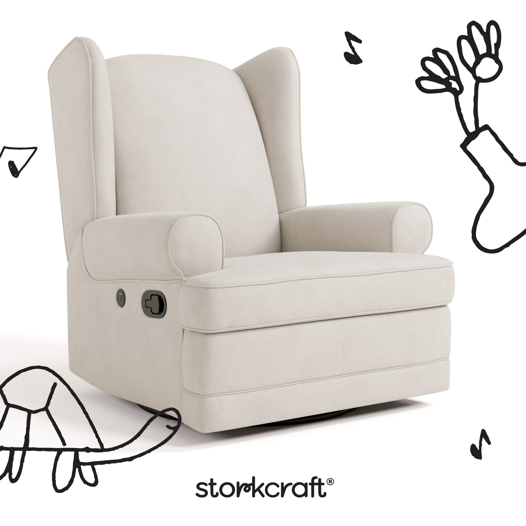 Serenity ivory glider with black doodles overlaid on image