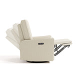 Santorini ivory corduroy power recliner side view with reclining position shadows