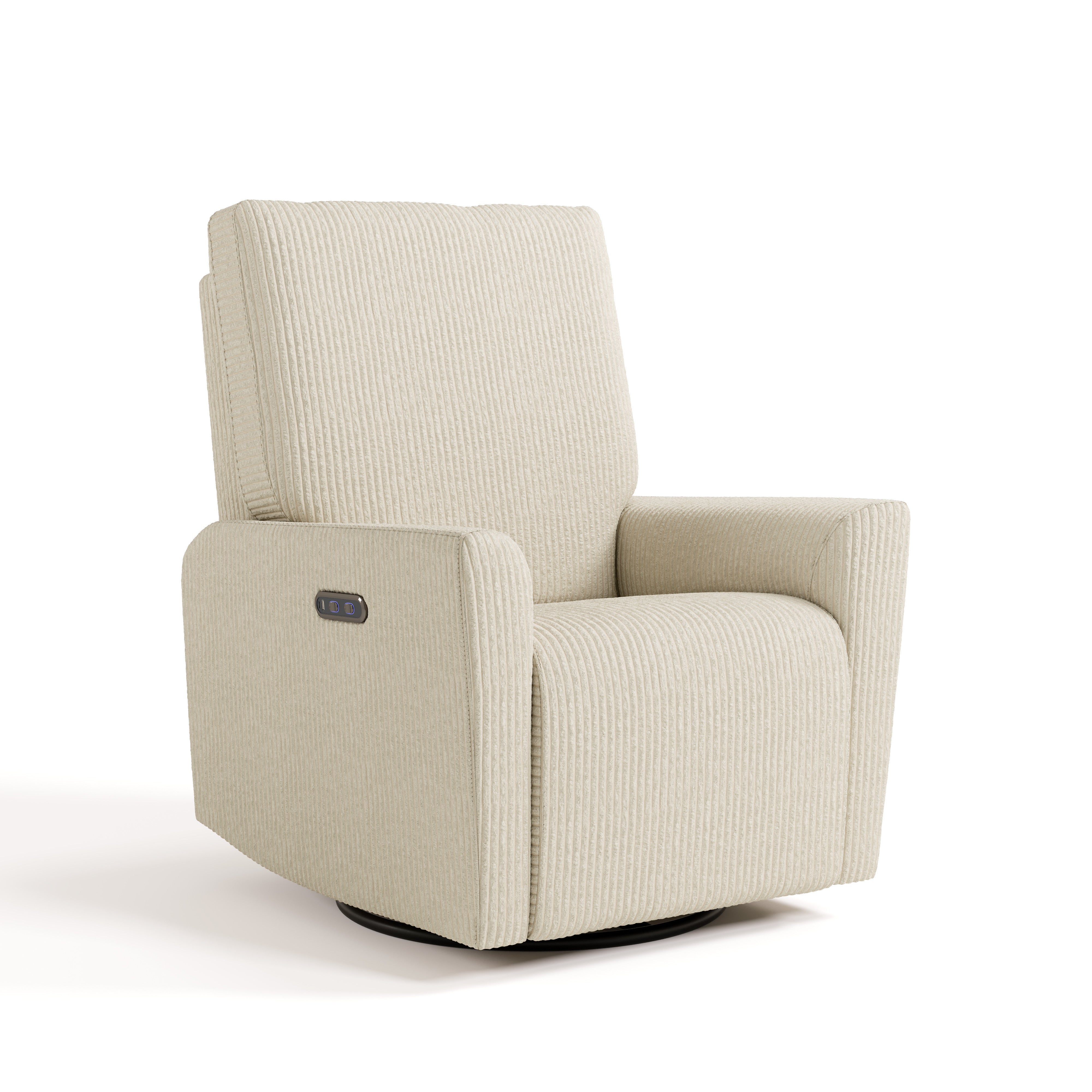 Santorini ivory corduroy power recliner angle view