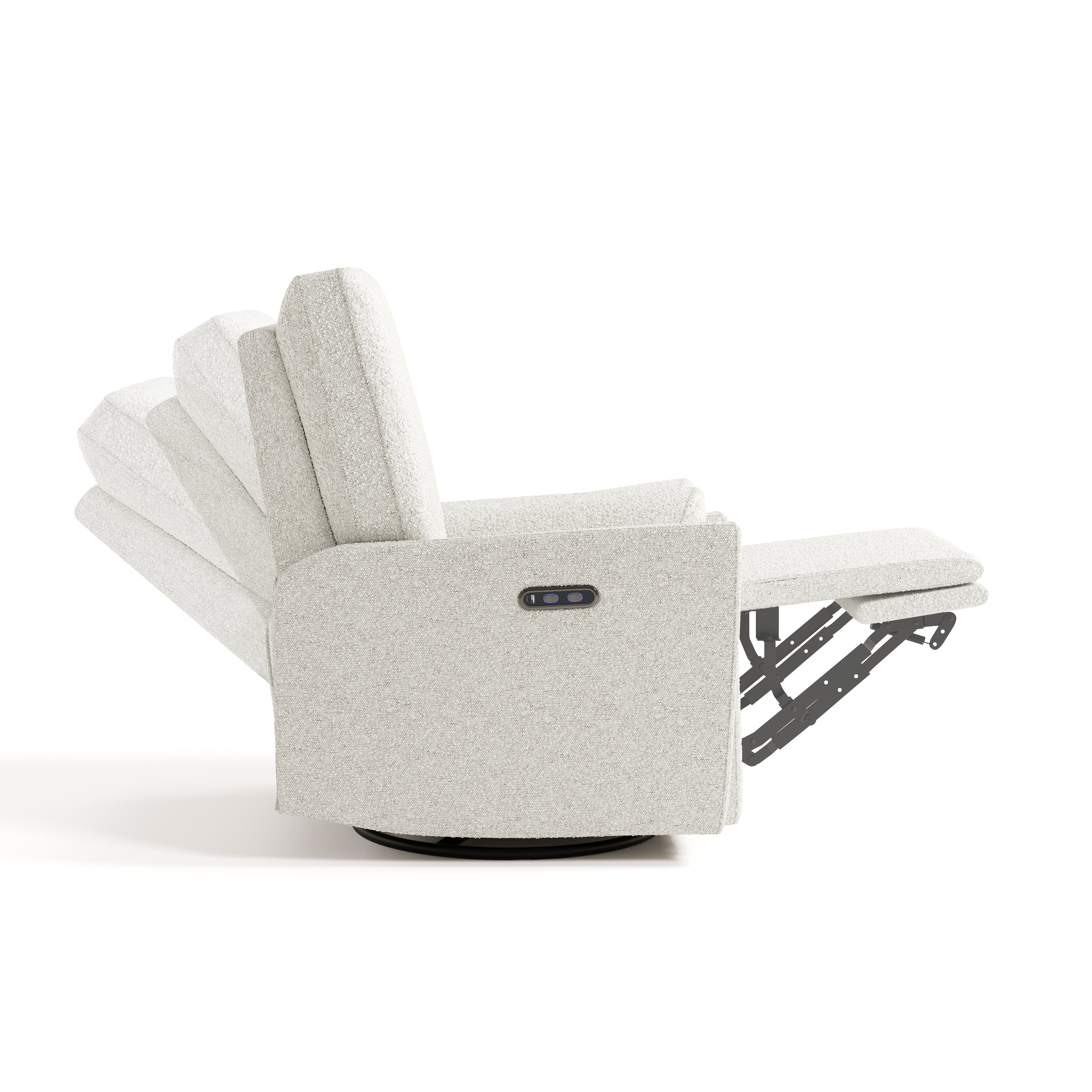 Santorini ivory boucle power recliner side view with reclining position shadows