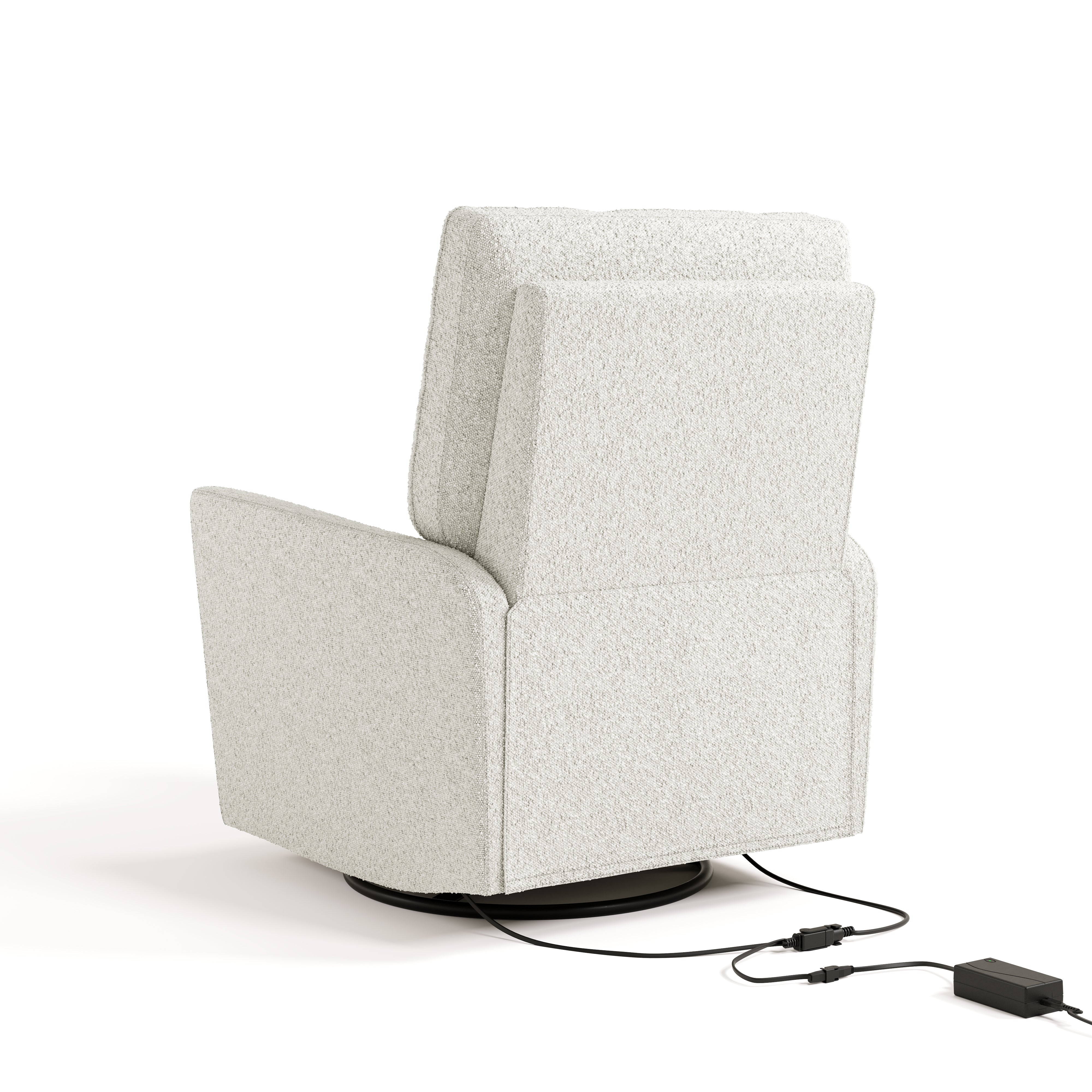 Santorini ivory boucle power recliner back view with electrical cord