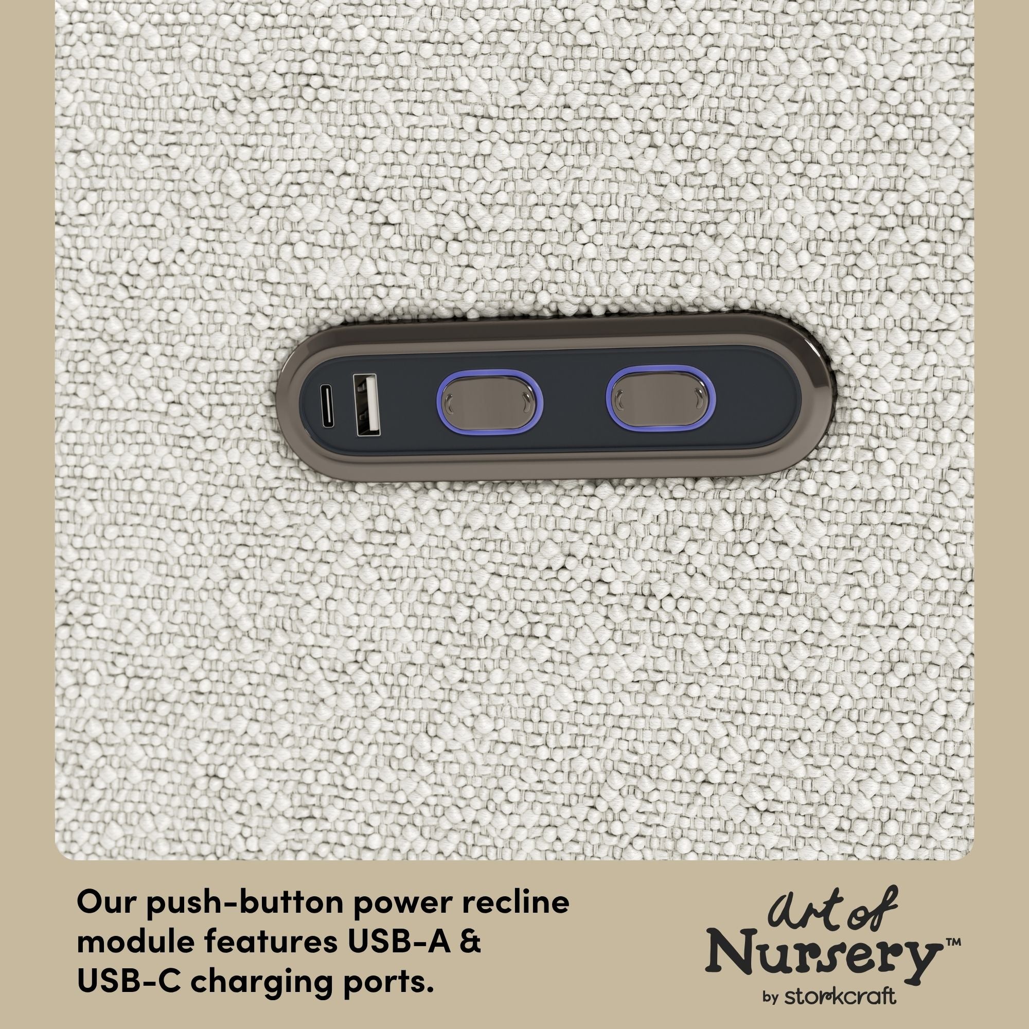 Santorini ivory boucle glider dual USB ports callout