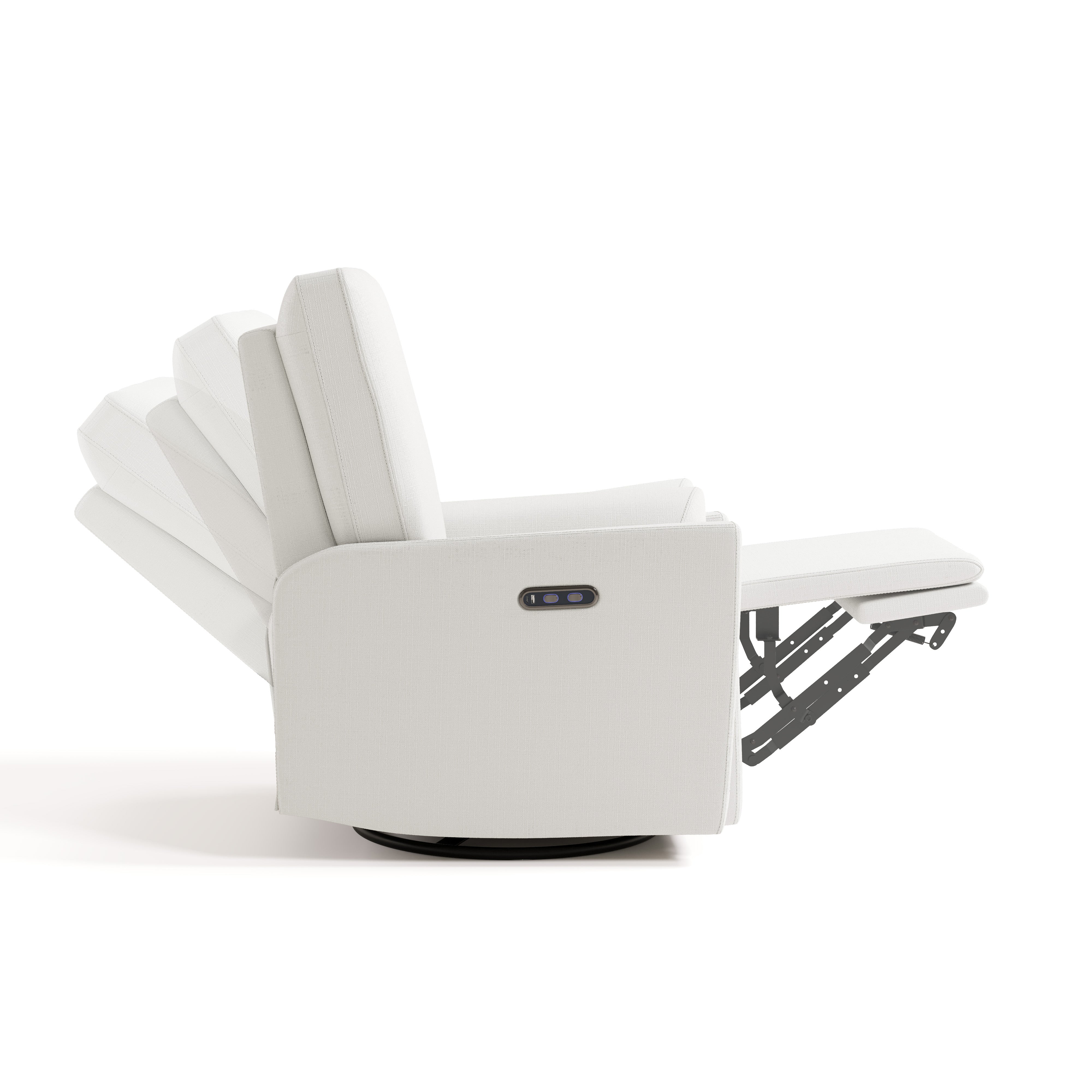 Santorini ivory basketweave power recliner side view with reclining position shadows
